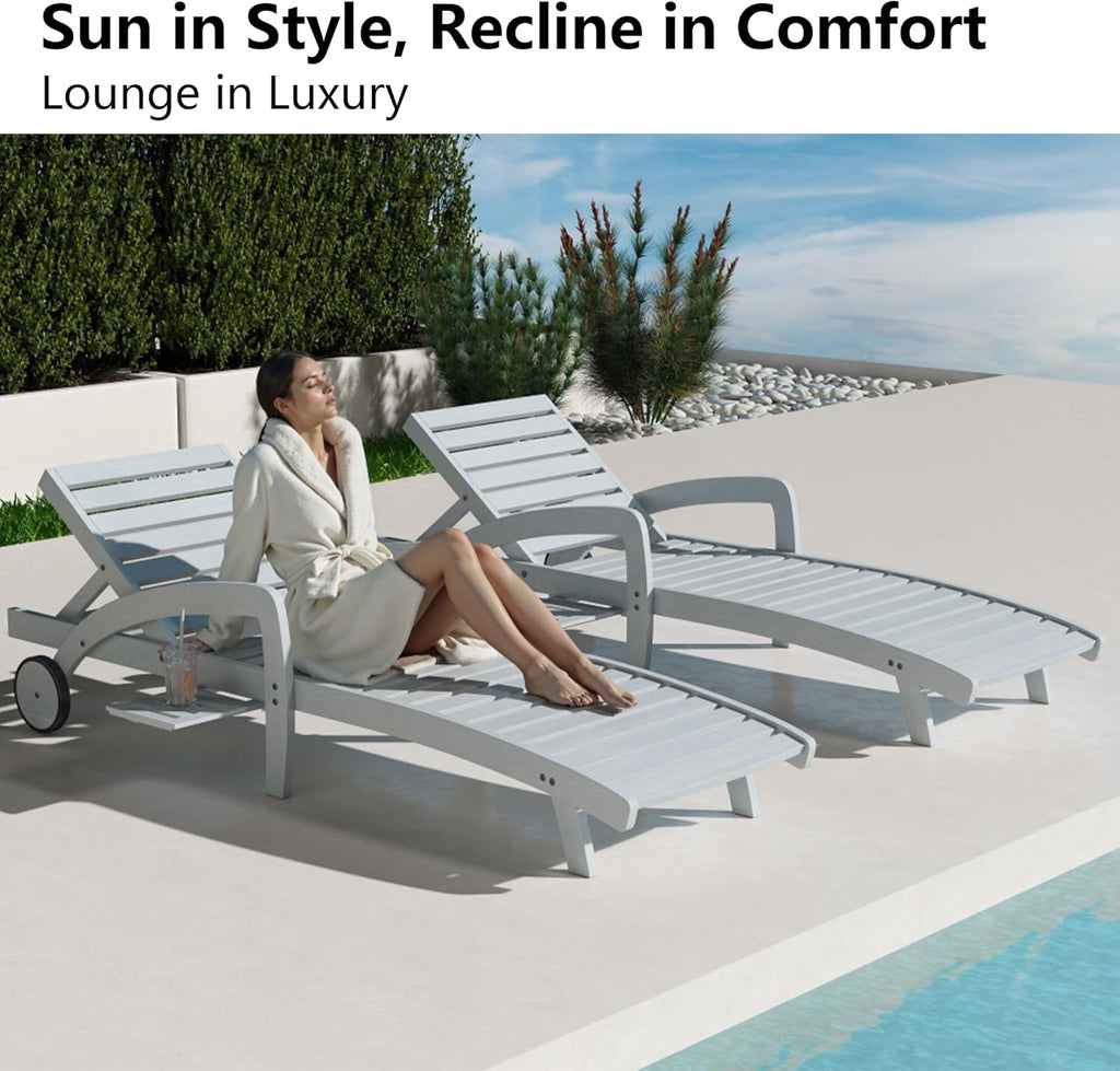 Pool Chaise Lounge Chairs Set of 4 5-Position Adjustable Outdoor Patio Lounge Chairs Wood Reclining Chaise Lounger Chair with Pullout Side Table wourant