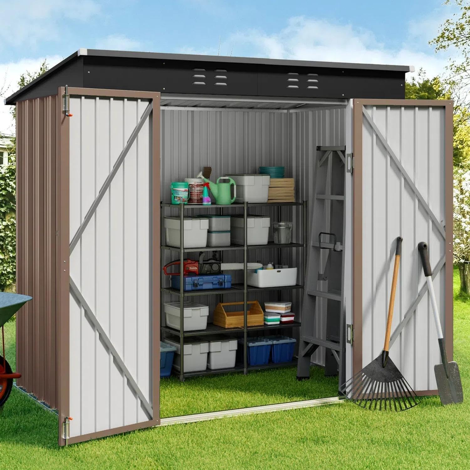Gizoon Outdoor Storage Shed 6 x 4 Feet, Galvanized Metal Garden Shed wourant