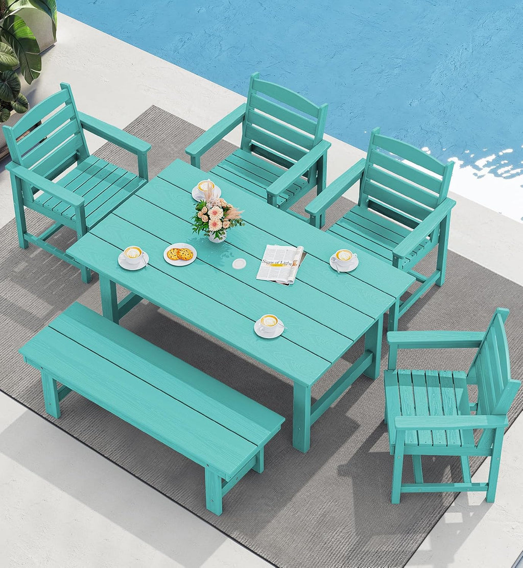 SERWALL Outdoor HDPE Dining Table Set 7 Piece Outdoor Dining Table Sets wourant