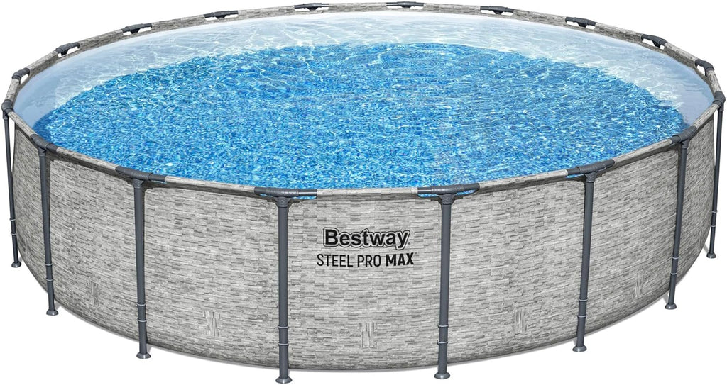 Steel Pro MAX 14 Foot x 48 Inch Round Metal Frame Above Ground Outdoor Swimming Pool Set with 1,000 Filter Pump, Ladder, and Cover, Gray wourant