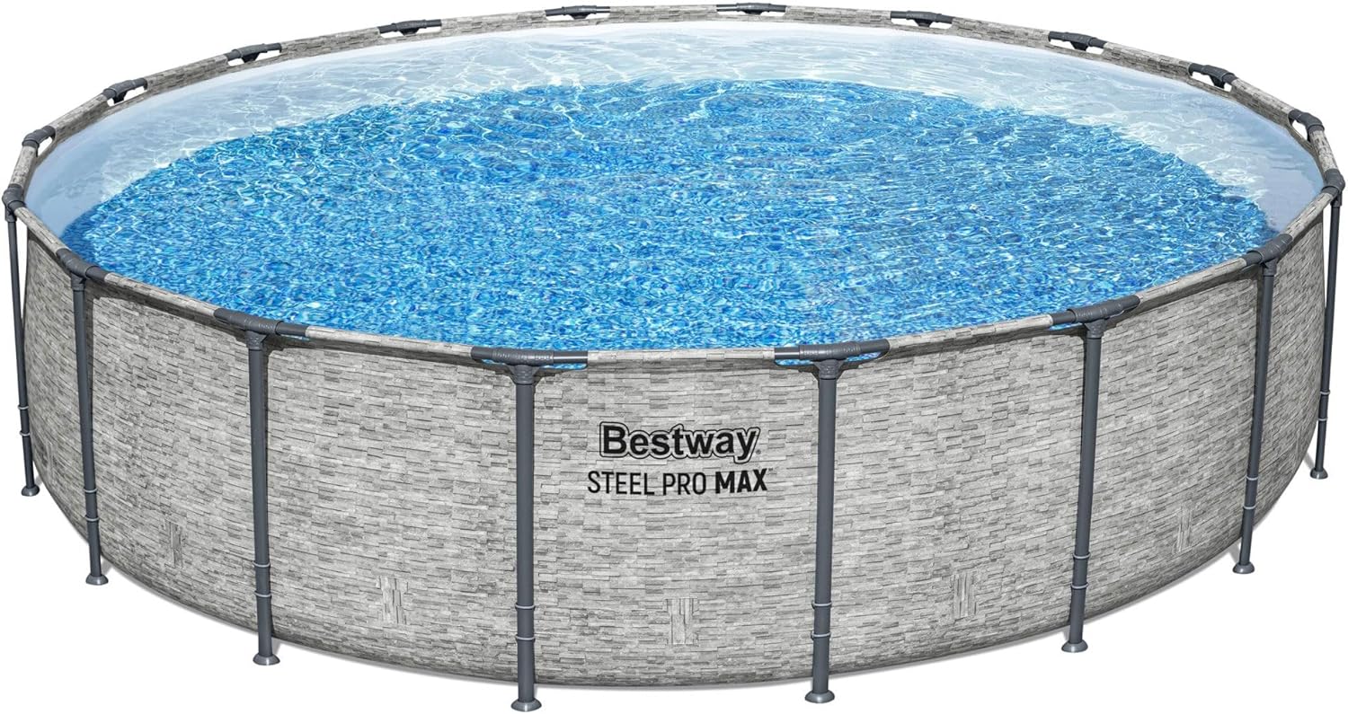 Steel Pro MAX 14 Foot x 48 Inch Round Metal Frame Above Ground Outdoor Swimming Pool Set with 1,000 Filter Pump, Ladder, and Cover, Gray wourant