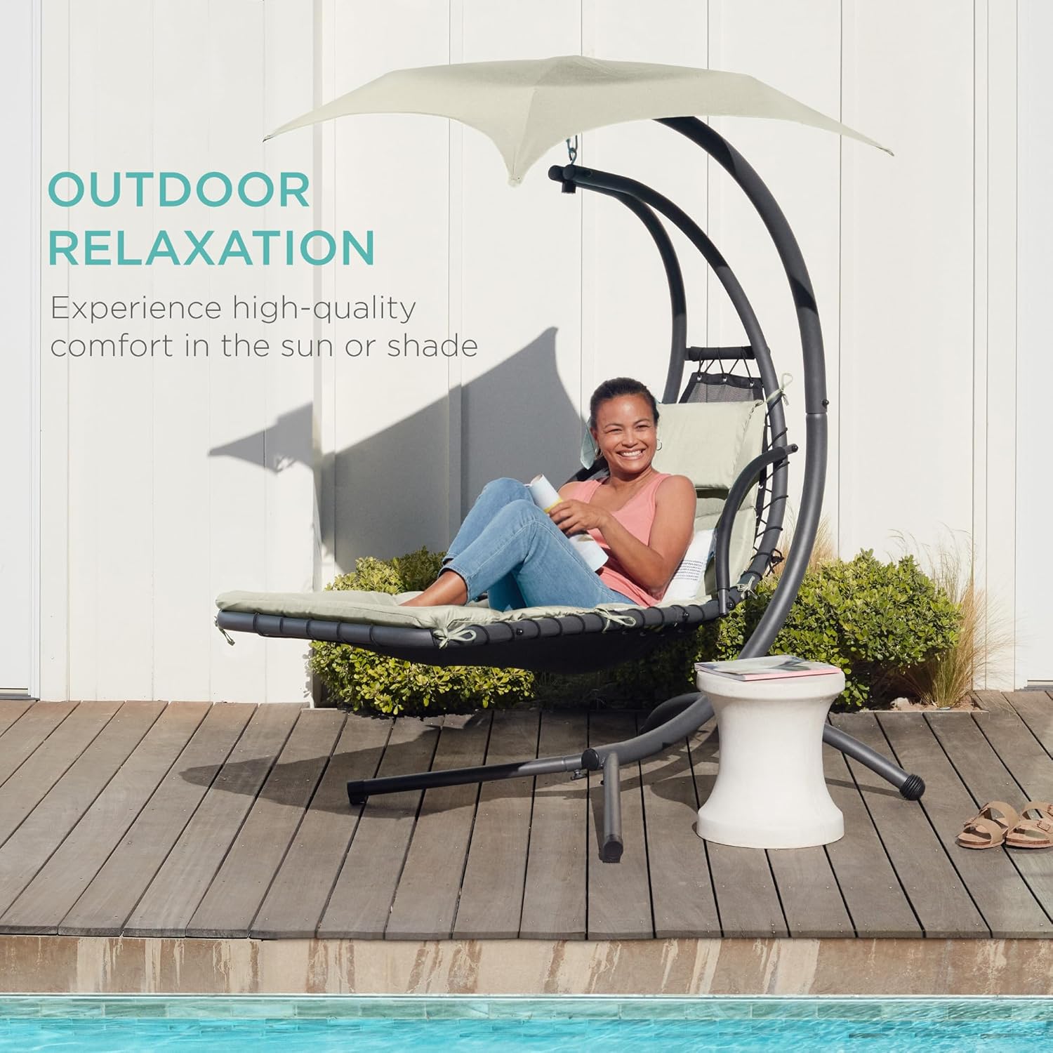Best Choice Products Outdoor Hanging Curved Steel Chaise Lounge Chair Swing w/Built-in Pillow and Removable Canopy - Teal wourant