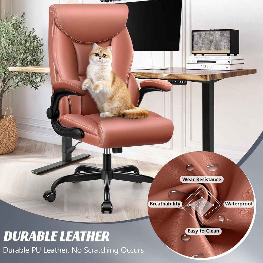 Office Chair Large High-Foot Computer Desk Chair, Breathable Leather Chair Lumbar Support Rotating Computer Chair wourant