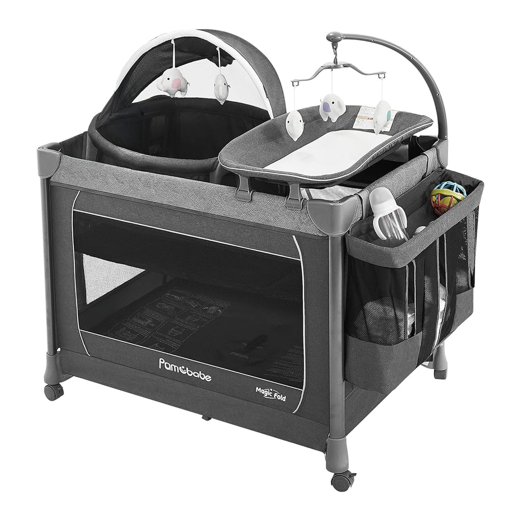 Pamo Babe Baby Playpen - Heavy-duty steel frame provides a safe sleeping space and portable crib wourant
