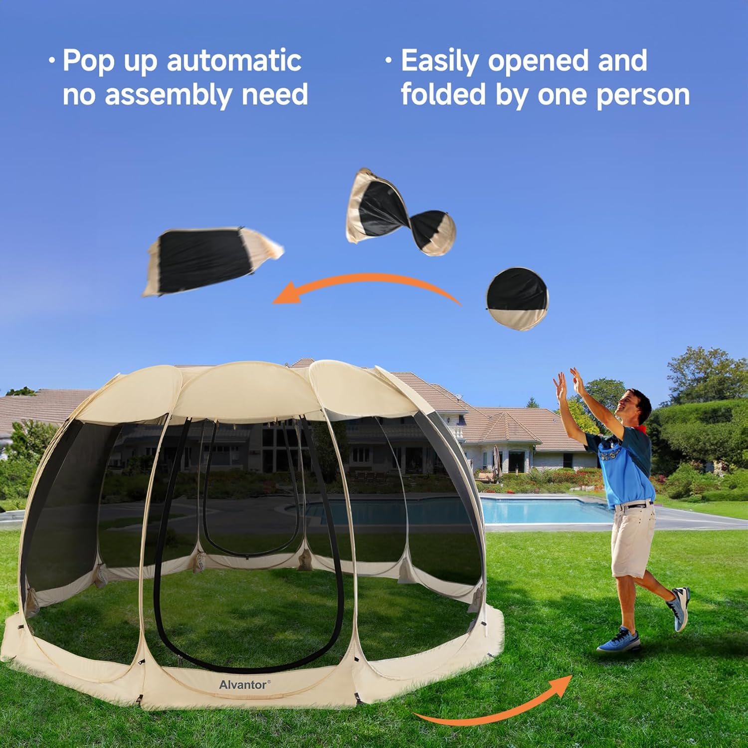 Alvantor Screen House Gazebo, 6-10-15 Person Pop Up Igloo Screened Canopy Tent with Mosquito Netting Sides, Instant UV Resistant Sun Shelter for Garden, Patio, Backyard wourant