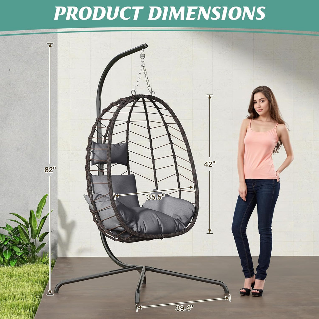 Hanging Egg Chair with Stand Swinging Egg Chair Outdoor Hanging Basket Chair with Cushion wourant