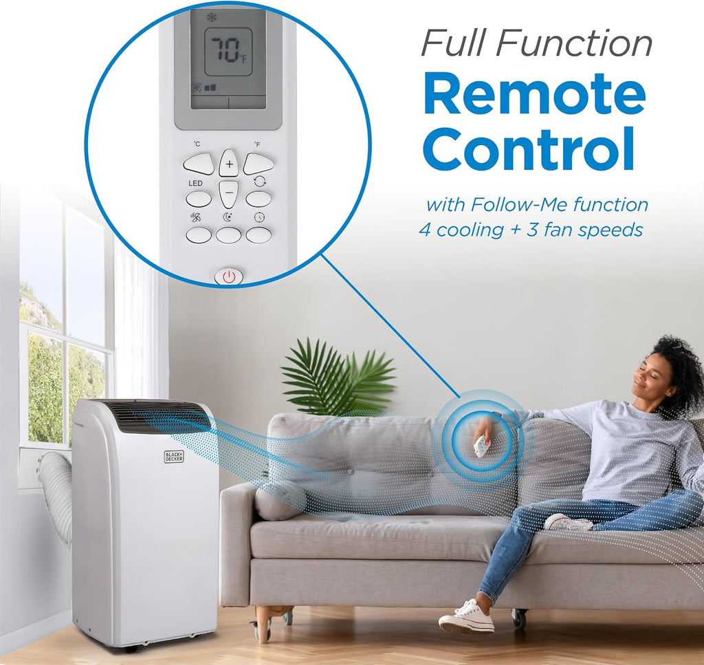 BLACK+DECKER 10,000 BTU Portable Air Conditioner for Rooms up to 450 Sq. with Remote Control, White wourant