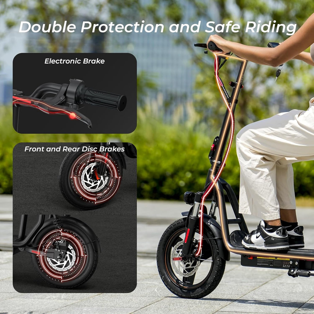 iScooter electric scooter with seat, 37/21 mile range, 28/19/15.6 mph top speed, dual suspension scooter with basket wourant