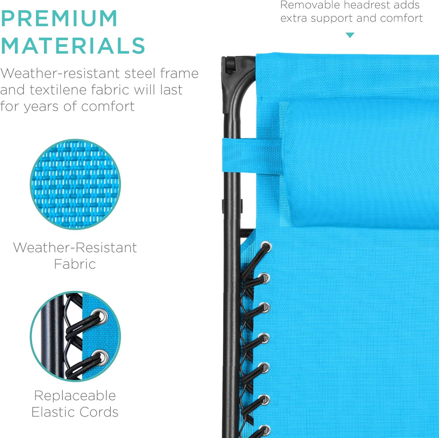 Best Choice Products Folding Zero Gravity Outdoor Recliner Patio Lounge Chair w/Adjustable Canopy Shade, Headrest, Side Accessory Tray, Textilene Mesh - Peacock Blue wourant