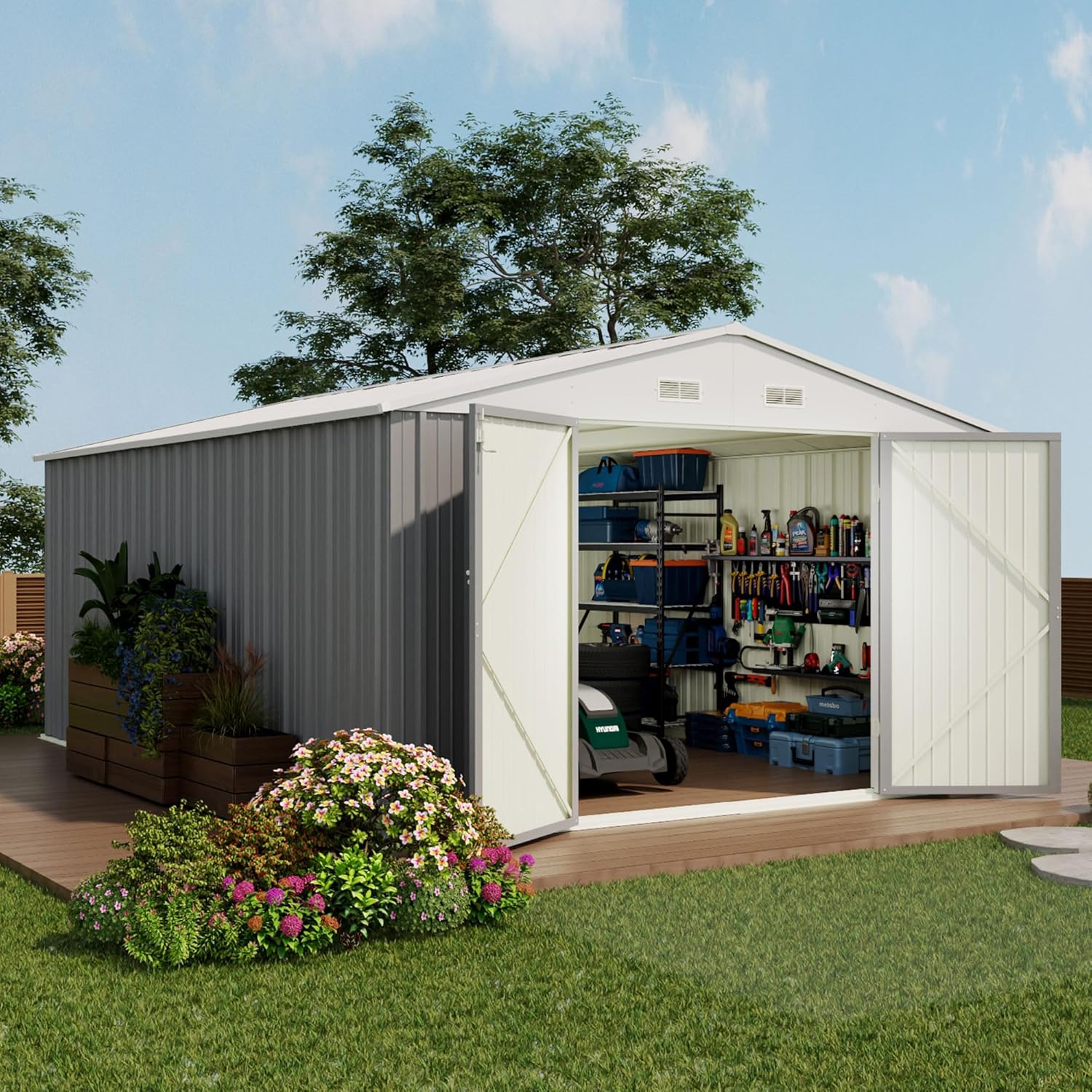 Devoko Outdoor Storage Shed 5 x 3 ft Lockable Metal Garden Shed Steel Storage wourant