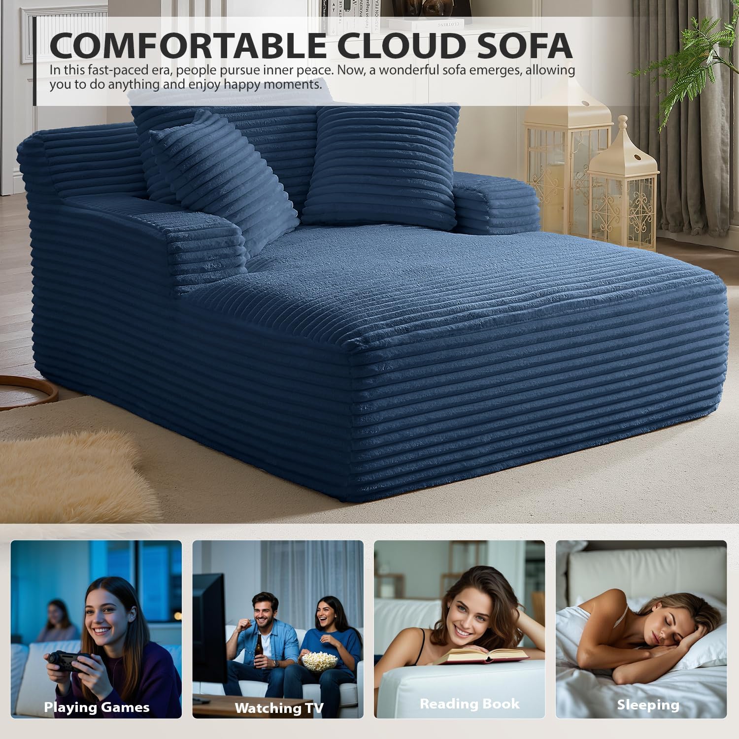 50-inch indoor recliner, oversized corduroy upholstered boneless sofa bed, deep sleeper sofa reading chair, cloud sofa, living room sofa wourant
