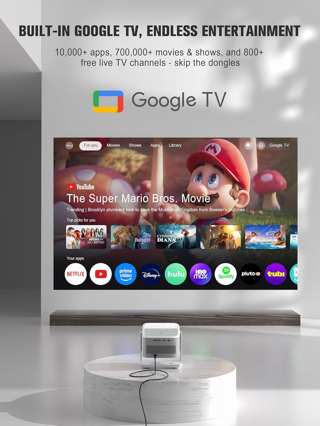 Official Licensed Google TV 4K Smart Projector with WiFi and Bluetooth, VOPLLS Outdoor wourant