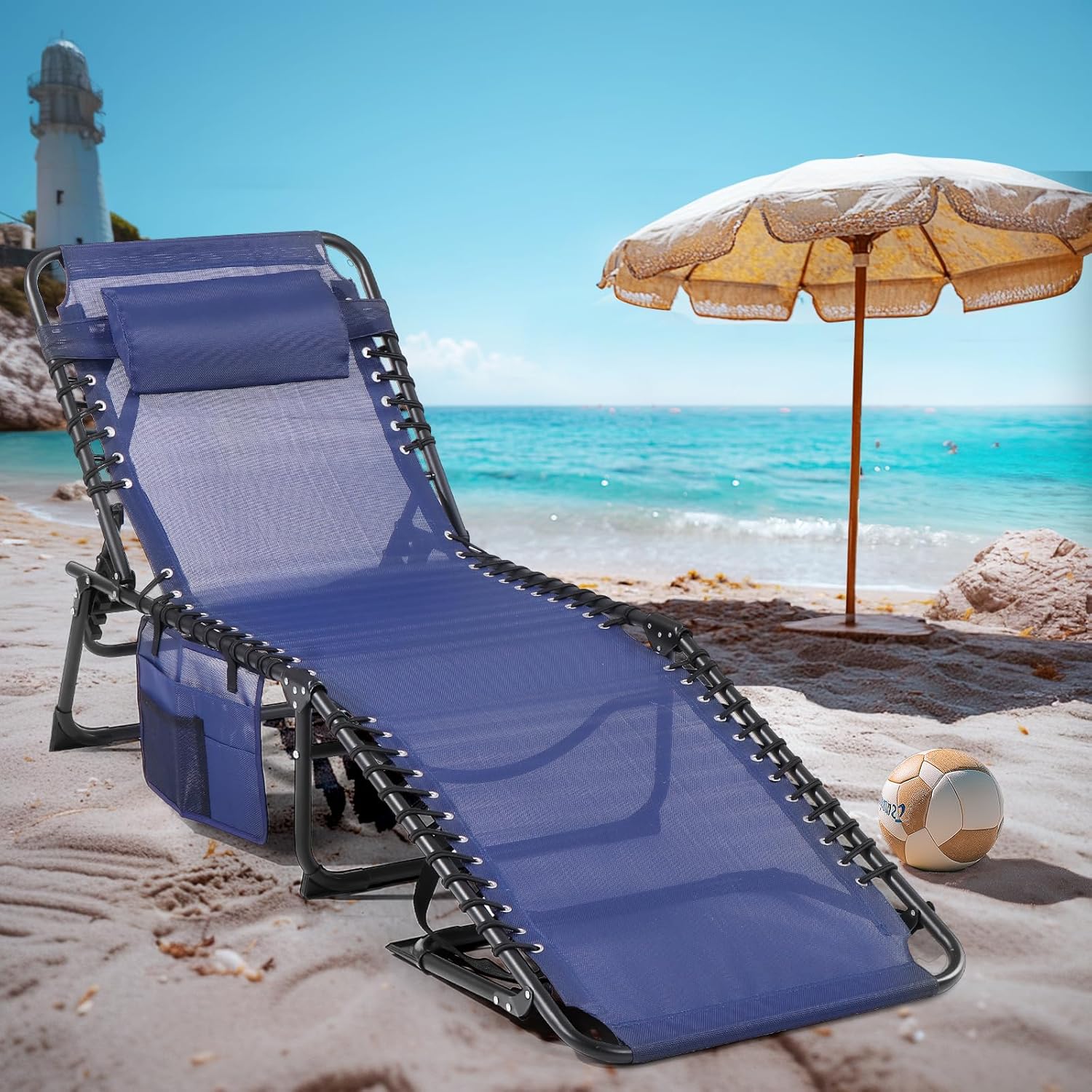 Unovivy Outdoor Chaise Lounge Chairs Set of 2, Portable Folding Pool Lounge Chair with 5-Position Reclining Back, Teslin Tanning Chair for Pool, Beach, Patio, Sunbathing wourant