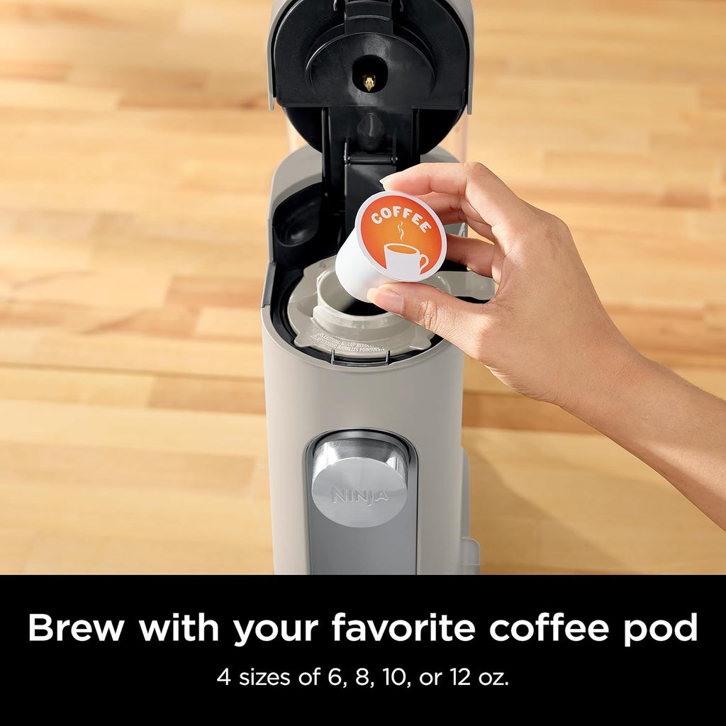 Ninja Pods & Grounds Single-Serve Coffee Maker, K-Cup Pod Compatible, Brews Grounds, Compact Design, 56-oz. Reservoir, 6-oz. Cup to 24-oz. Travel Mug Brew Sizes, Iced Coffee Maker, Stone, PB041ST wourant