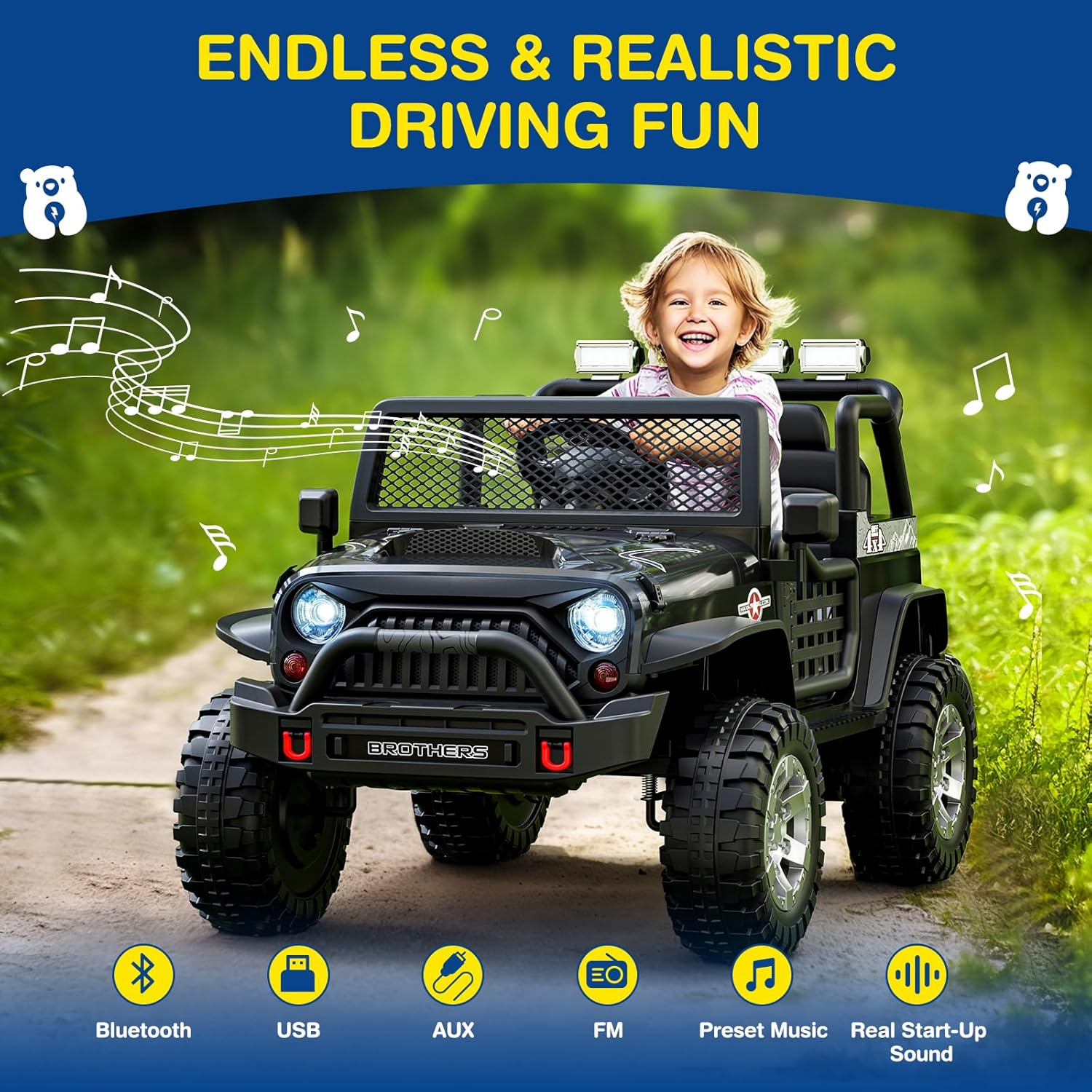 L8 Ride On Car, 2 Seater, 12V Kids Electric Car w/Remote Control, 4-Wheel Suspension, Bluetooth Speaker, Multi Music Modes, 3 Speeds, LED Lights, Xmas & Birthday Gift Ideas for Kids Ages 3+ wourant