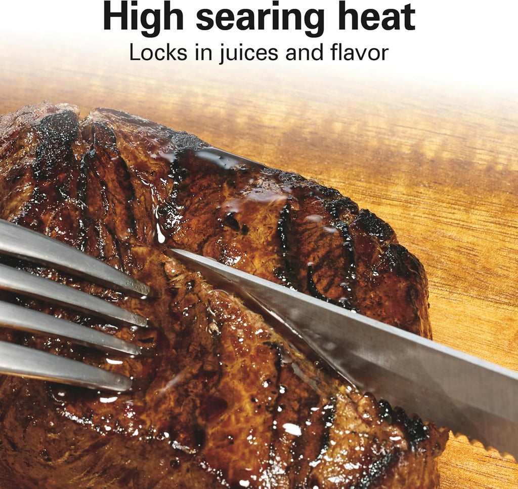 Indoor electric grill with viewing window, adjustable to 450°F, serves 6 people wourant