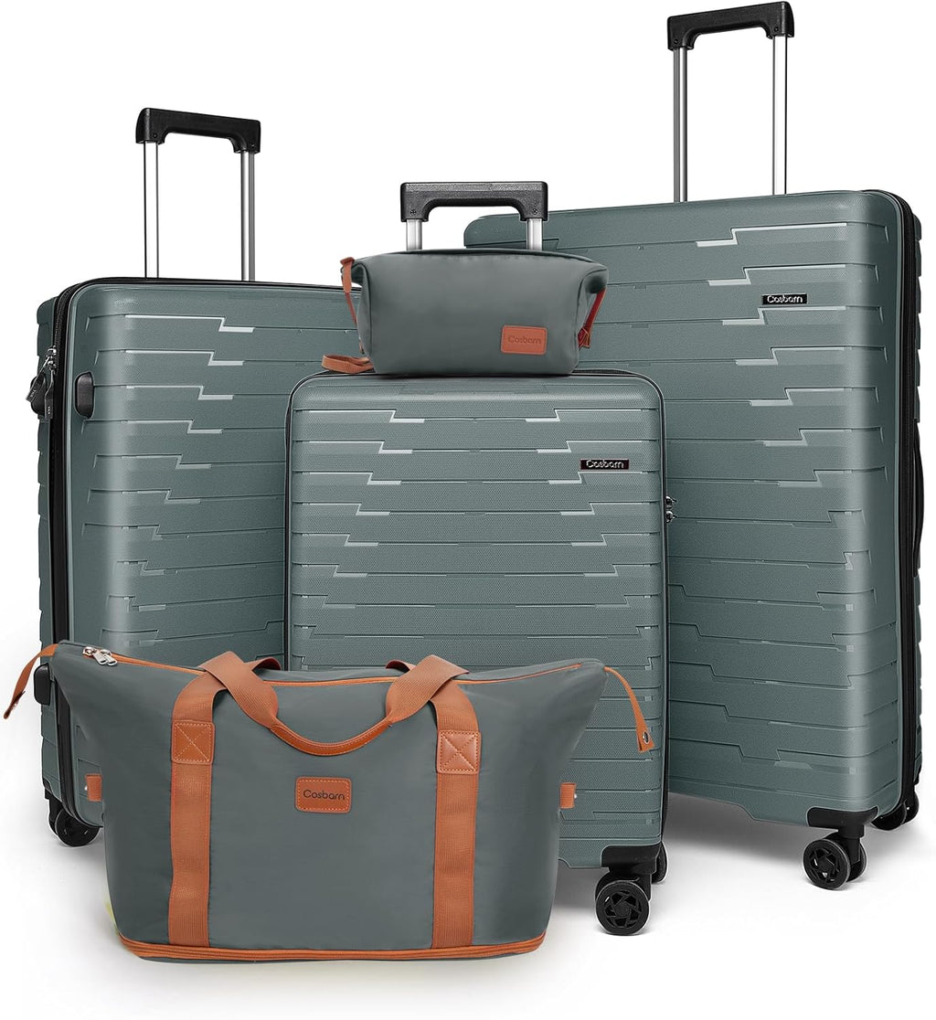 5-piece luggage set with wheels, ABS hardshell suitcase with spinner wheels wourant