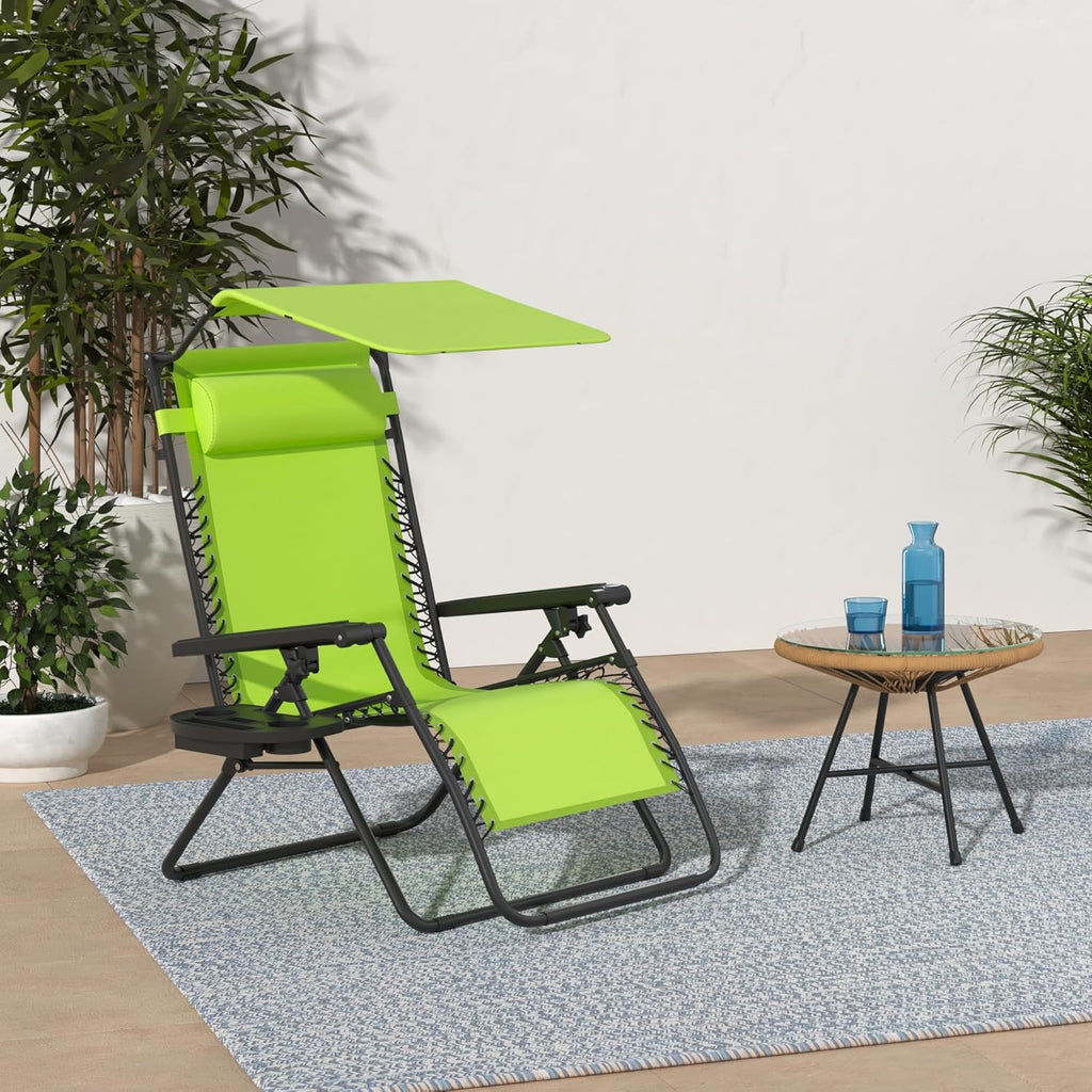 Best Choice Products Folding Zero Gravity Outdoor Recliner Patio Lounge Chair w/Adjustable Canopy Shade, Headrest, Side Accessory Tray, Textilene Mesh - Peacock Blue wourant