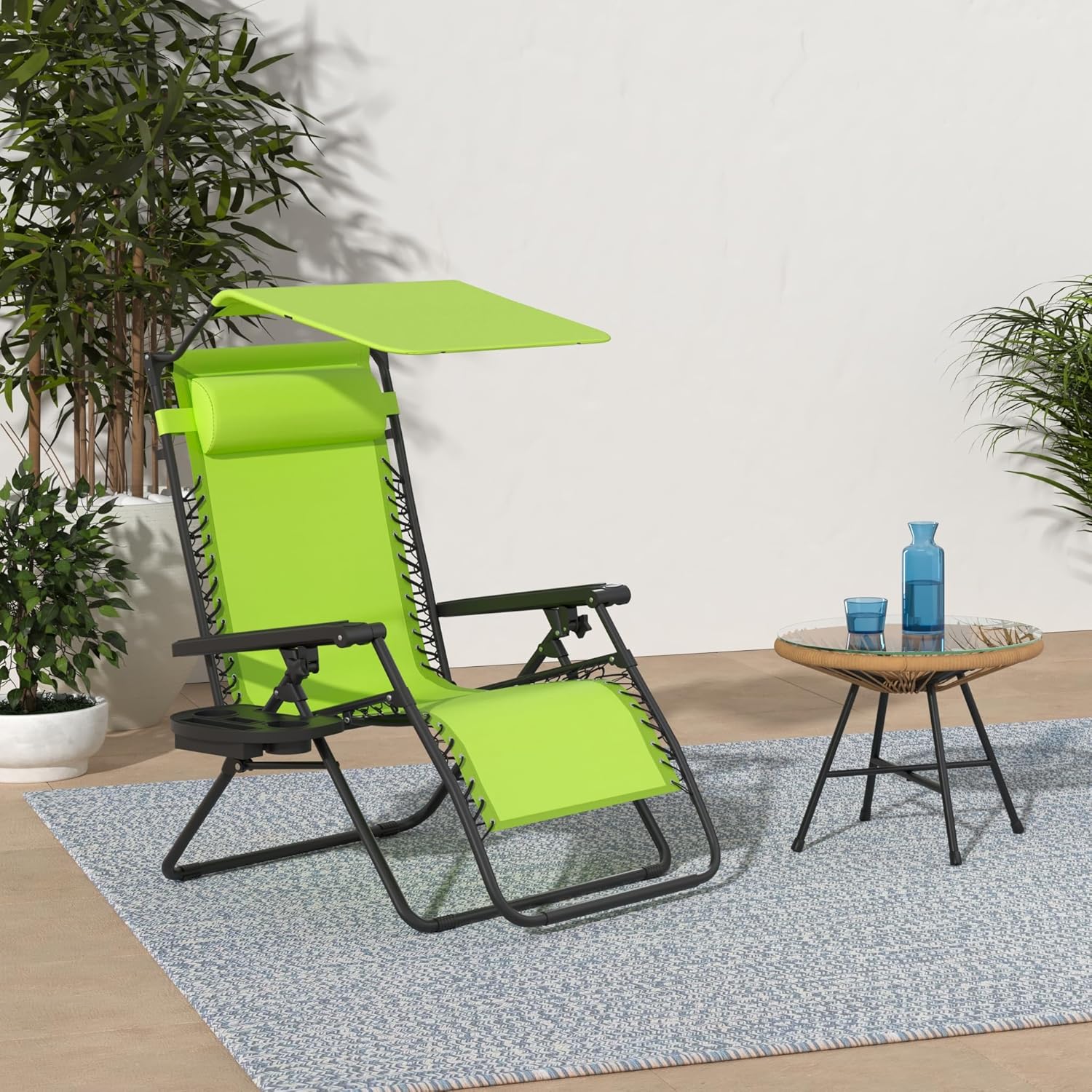 Best Choice Products Folding Zero Gravity Outdoor Recliner Patio Lounge Chair w/Adjustable Canopy Shade, Headrest, Side Accessory Tray, Textilene Mesh - Peacock Blue wourant