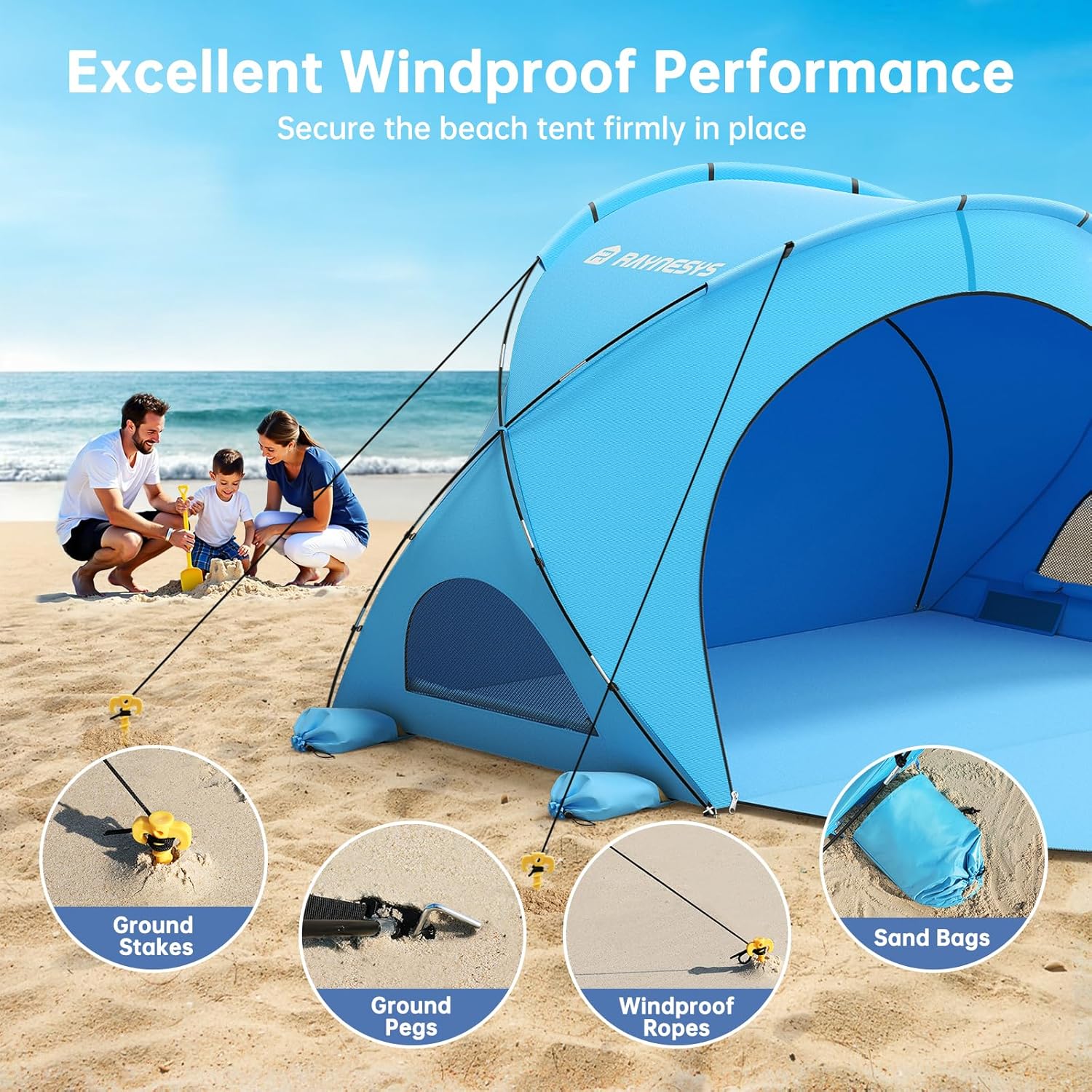 Beach Tent Sun Shelter, Beach Shade Tent with UPF50+ UV Protection, Beach Sun Shelter, Beach Shade with 2 Zippered Doors, Portable Beach Tent for Beach Camping Fishing wourant