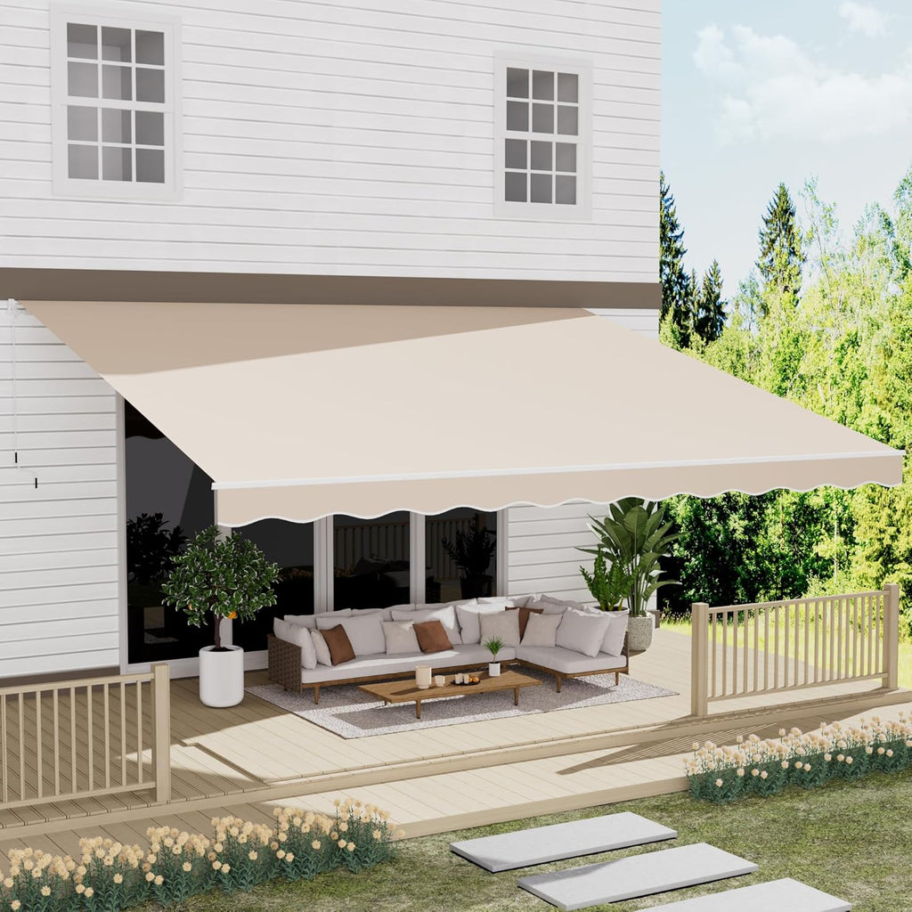 13' x 10' Awning for Patio, Sunsetter Retractable Awning Waterproof Cover Outdoor Patio Canopy, Sun Shade with Manual Crank Handle, Porch Shades for Outdoor, House, Deck, Dark Gray woonhhop
