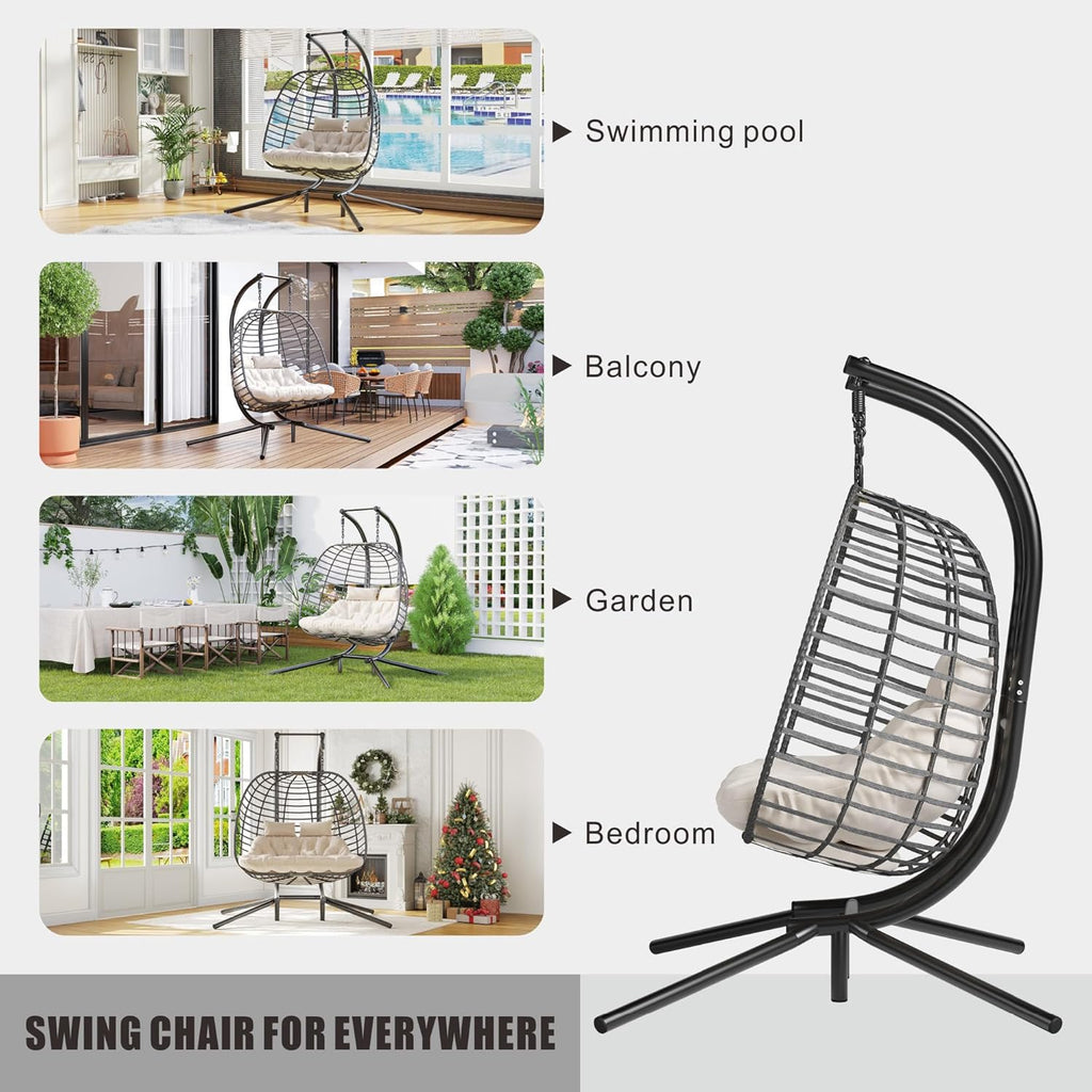 HWB Hanging Egg Chair Patio Wicker Hammock Egg Swing Chair with Cushion for Bedroom wourant
