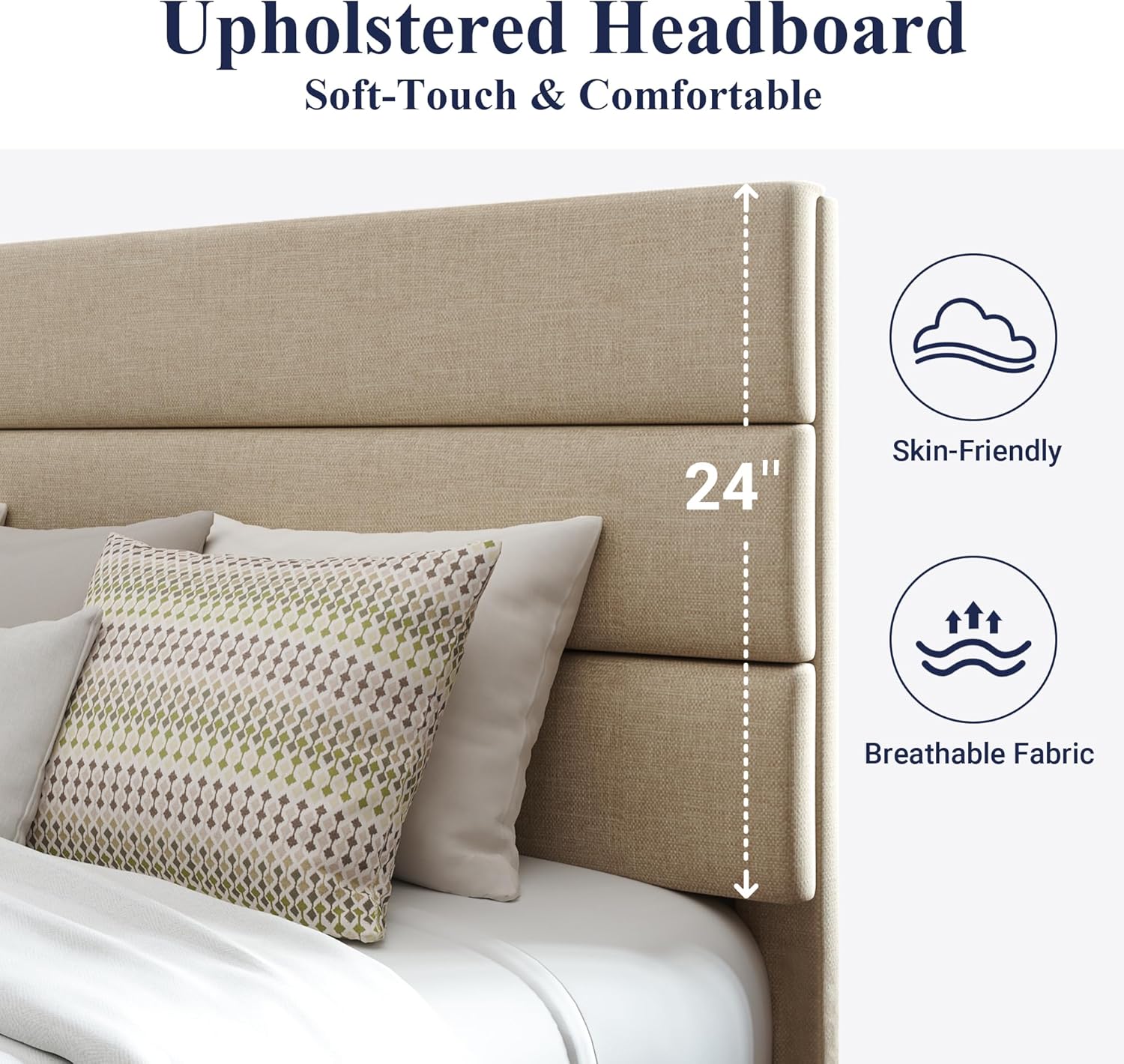 Allewie Queen Size Platform Bed Frame Fabric Upholstered Headboard Wooden Slats Support wourant