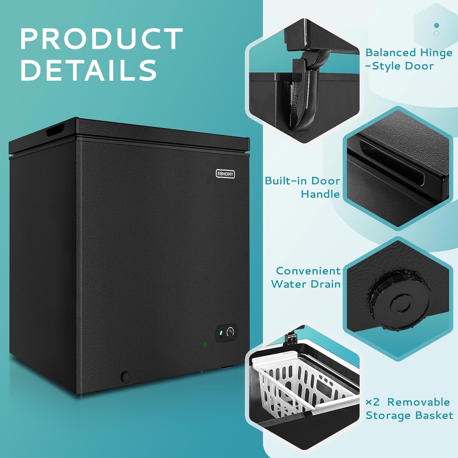 EUHOMY 3.5 Cu.Ft Chest Freezer with Removable Basket, Small Deep Freezer Adjustable 7 Thermostat, Quiet Mini Freezer Free-Standing Top Door, Energy Saving for Apartment/Garage/Basement/Dorm/Home,Black wourant