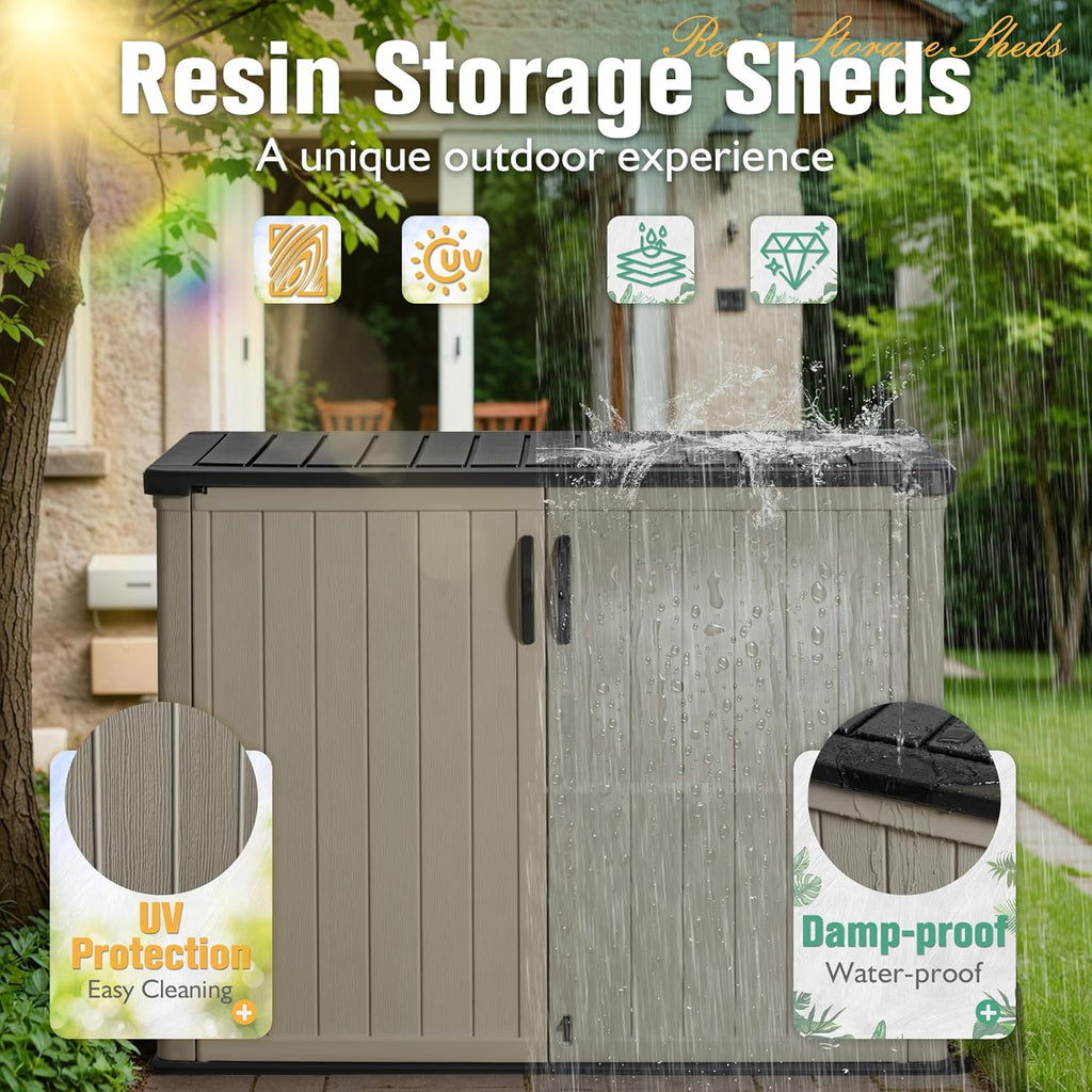 Greesum Outdoor Horizontal Storage Shed 27 Cu.ft Resin Large Storage Box for Garden Patio wourant
