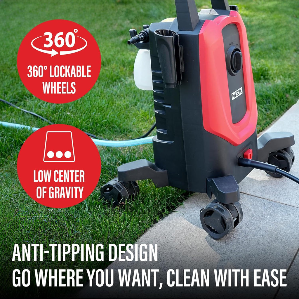 MZK electric high-pressure cleaner with 360° quick-connect nozzle and easily replaceable foam cannon wourant