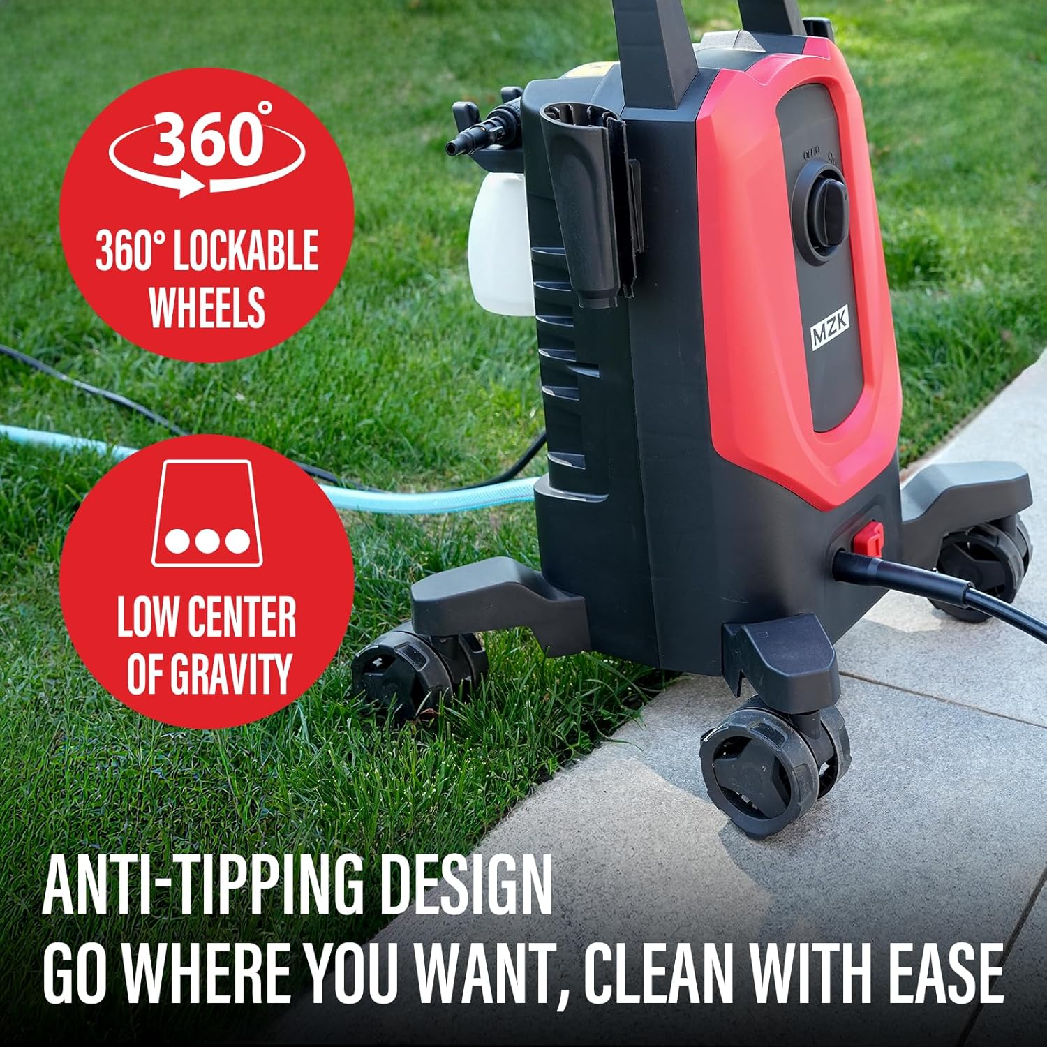 MZK electric high-pressure cleaner with 360° quick-connect nozzle and easily replaceable foam cannon wourant