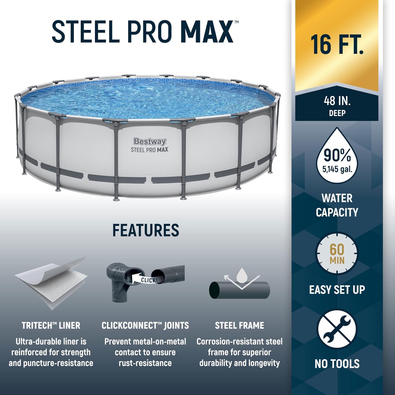 Steel Pro MAX 14 Foot x 48 Inch Round Metal Frame Above Ground Outdoor Swimming Pool Set with 1,000 Filter Pump, Ladder, and Cover, Gray wourant