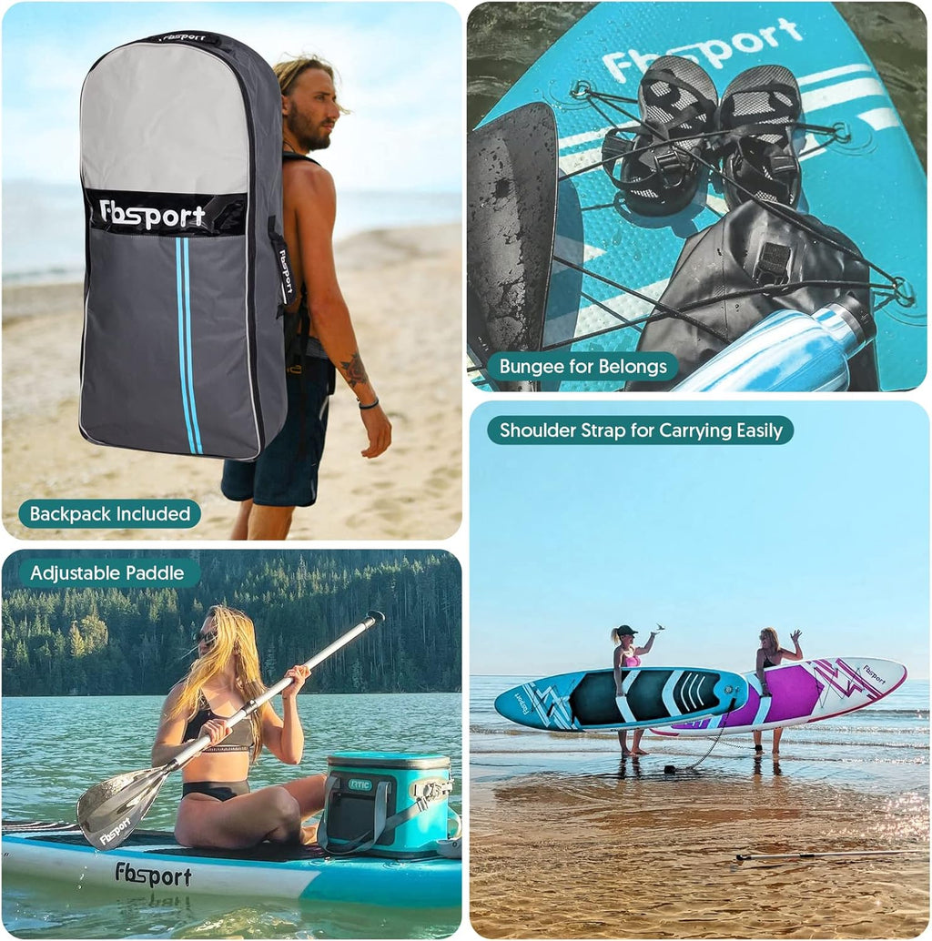 FBSPORT 11' Premium Stand Up Paddle Board, Yoga Board with Durable SUP Accessories & Carry Bag | Wide Stance, Surf Control, Non-Slip Deck, Leash, Paddle and Pump for Youth & Adult wourant