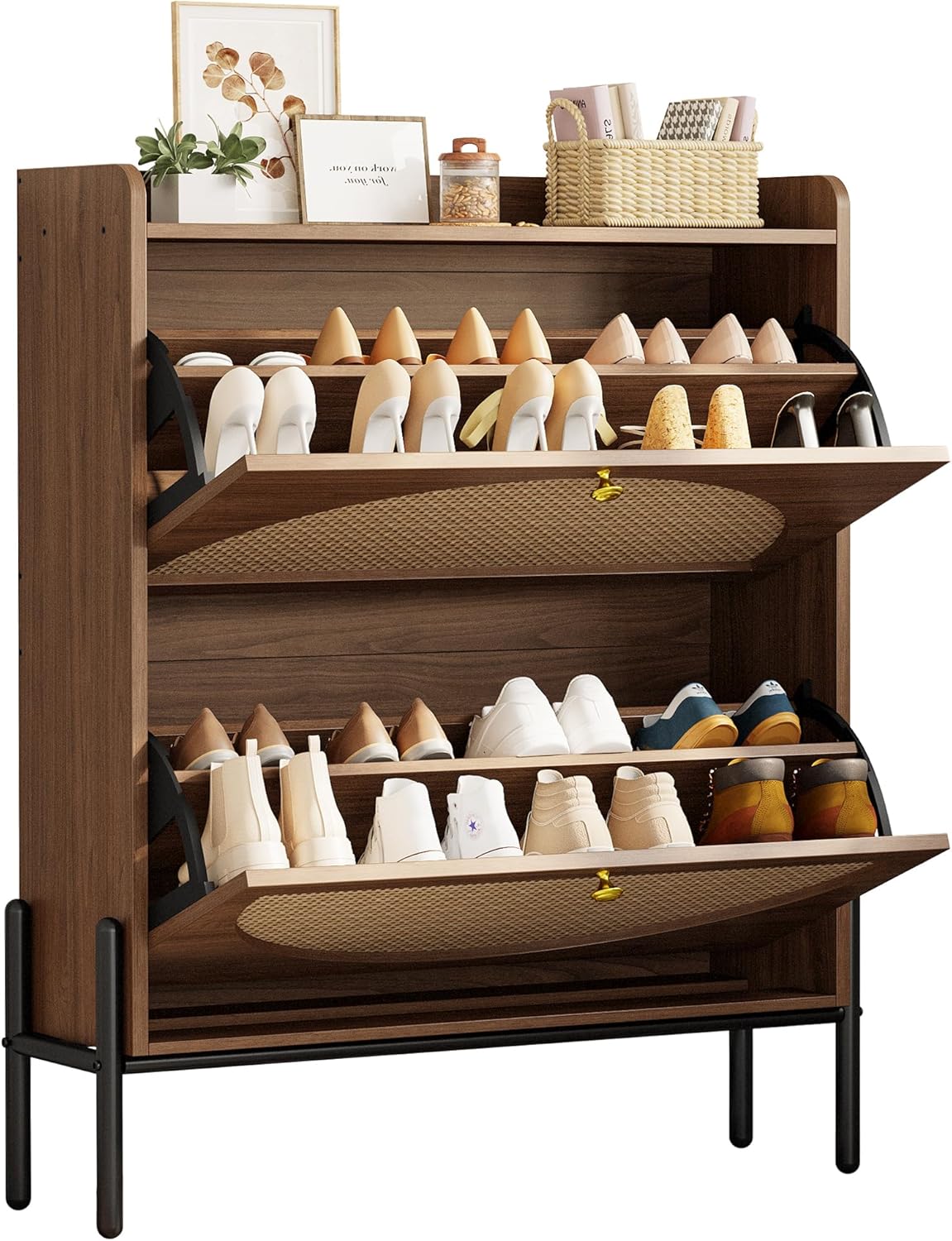 IRONCK Shoe Cabinet Storage 2 Drawers Free Standing Wooden Shoe Storage Organizer Cabinet wourant
