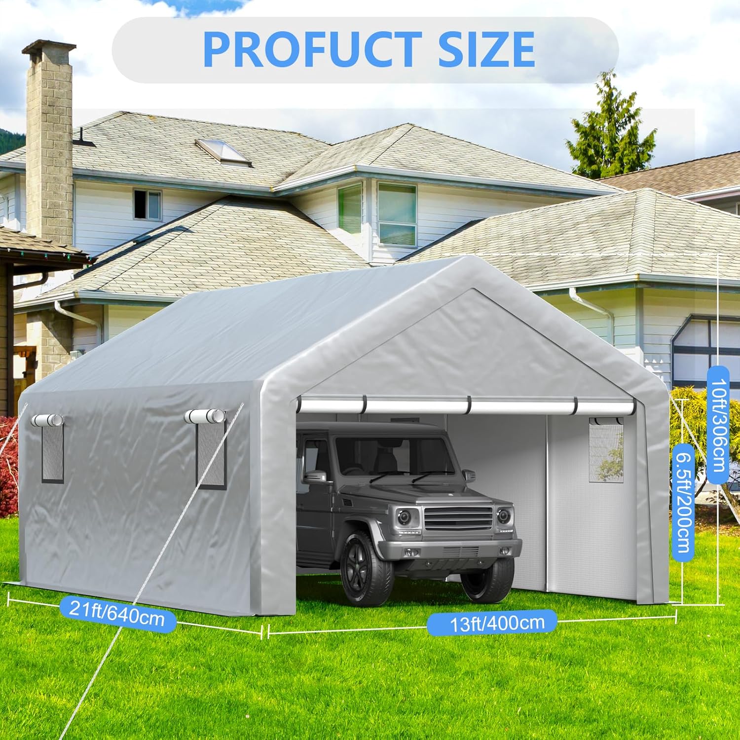 6x8 ft Heavy Duty Carport Tent Portable Garage with Removable Side Walls and Door Four Seasons Tarpaulin wourant