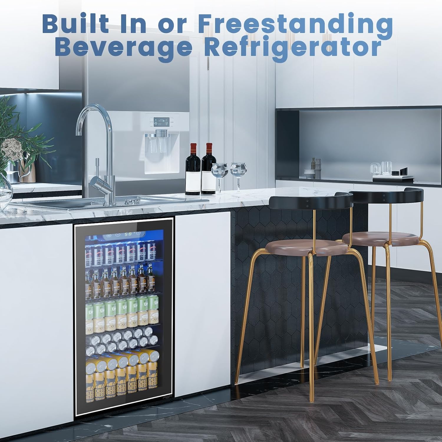 Mini Fridge 130 Can Beverage Refrigerator Cooler, 3.2 Cu.Ft Drink Fridge for Soda Wine Beer, Adjustable Temperature Control for Home Office, Black wourant