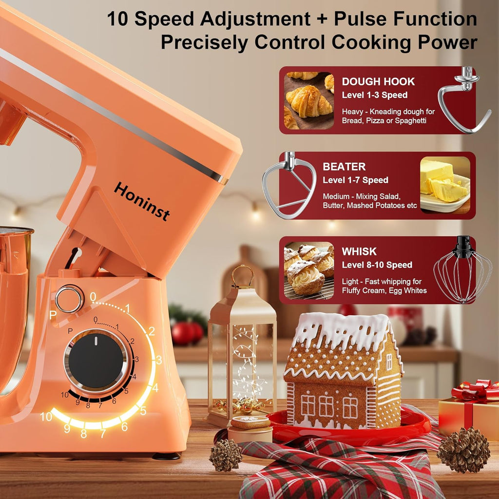 10-Speed Stand Mixer with 8-in-1 Splash Guard, Tilt Head, 6-Quart Stainless Steel Bowl + Dishwasher-Safe Dough Hook/Whisk/Blender/Scraper wourant