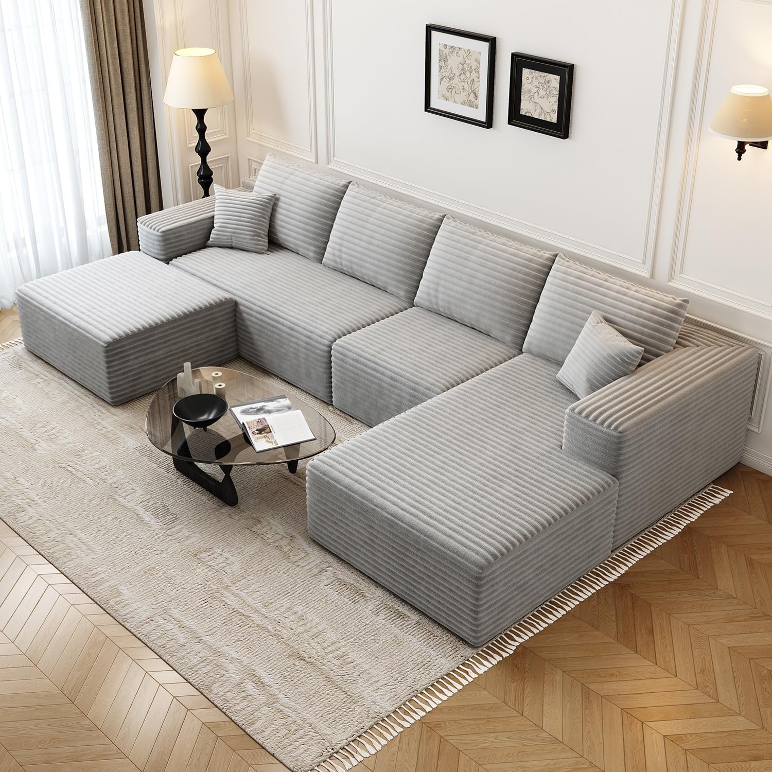 107.5 inch Cloud Modular Sectional Sofa with L-Shaped Chaise Lounge, Modern Minimalist Upholstered Sofa Deep Seating Corner Sofa wourant