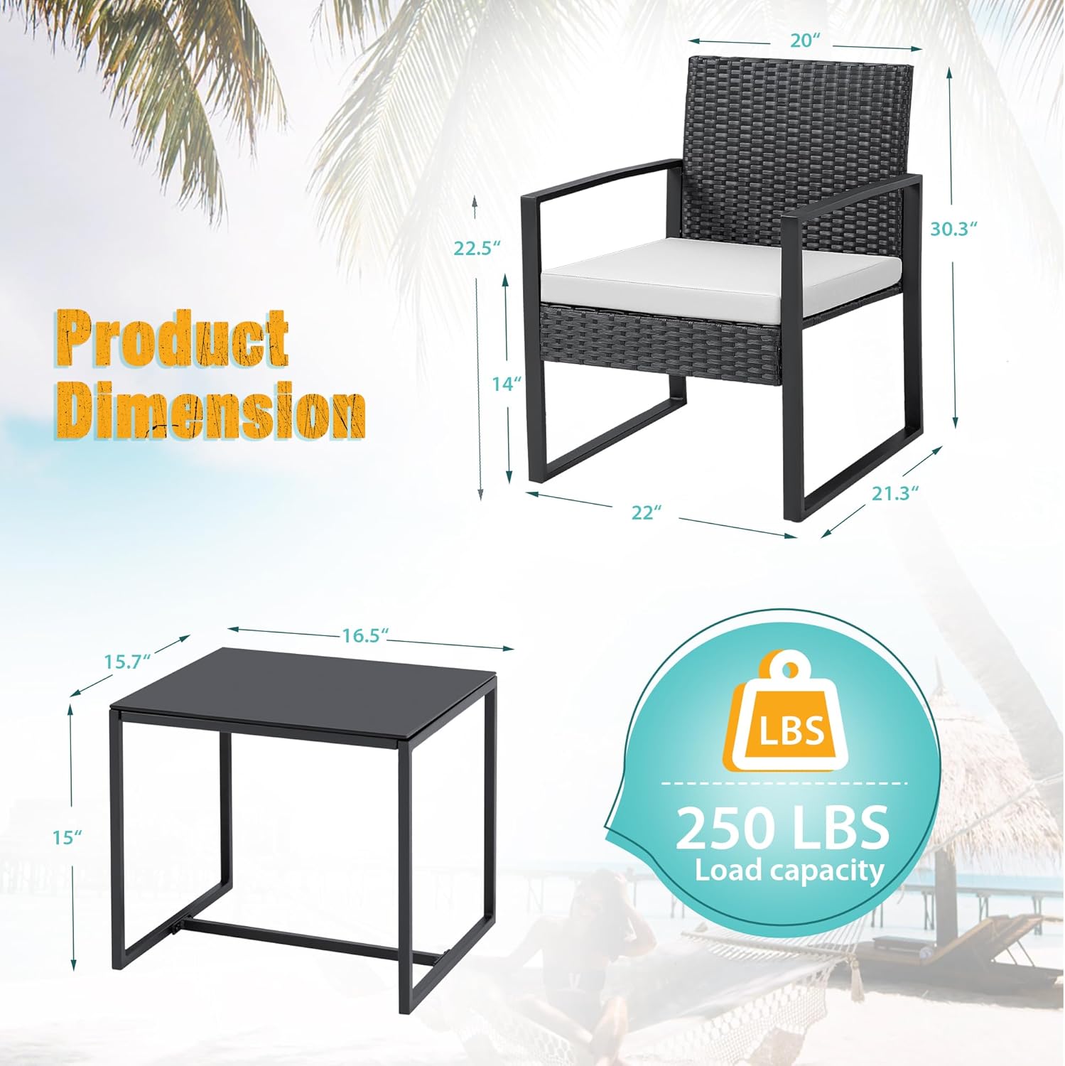 Flamaker 3 Pieces Patio Set Outdoor Wicker Furniture Sets Modern Rattan Chair Conversation Sets with Coffee Table for Yard and Bistro (Black) wourant