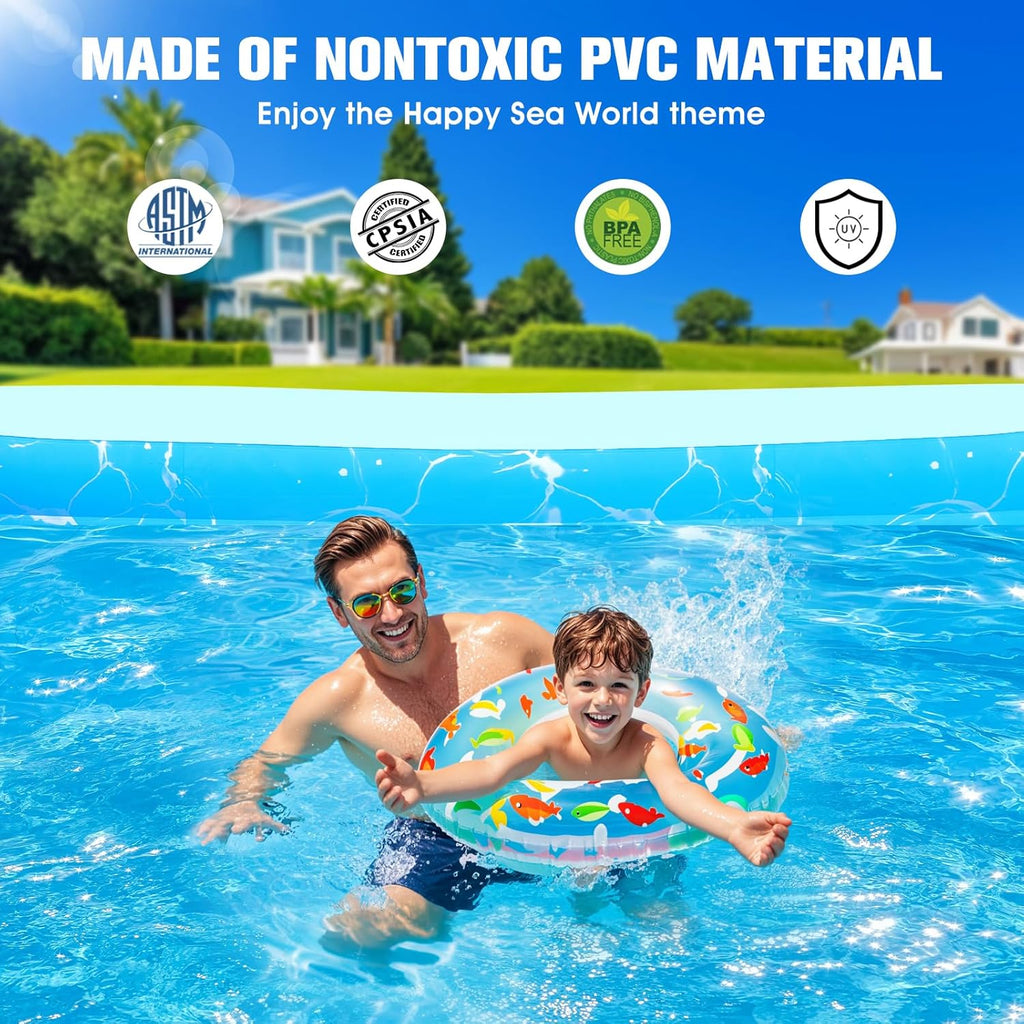 Inflatable Pool with Seat and Pool Lights, Durable Thickened Large Size Family Inflatable Pools for Adults Blow Up Pools,105" x 65" x 25"Swimming Inflatable Kids PooI for Backyard,Outdoor (White) wourant
