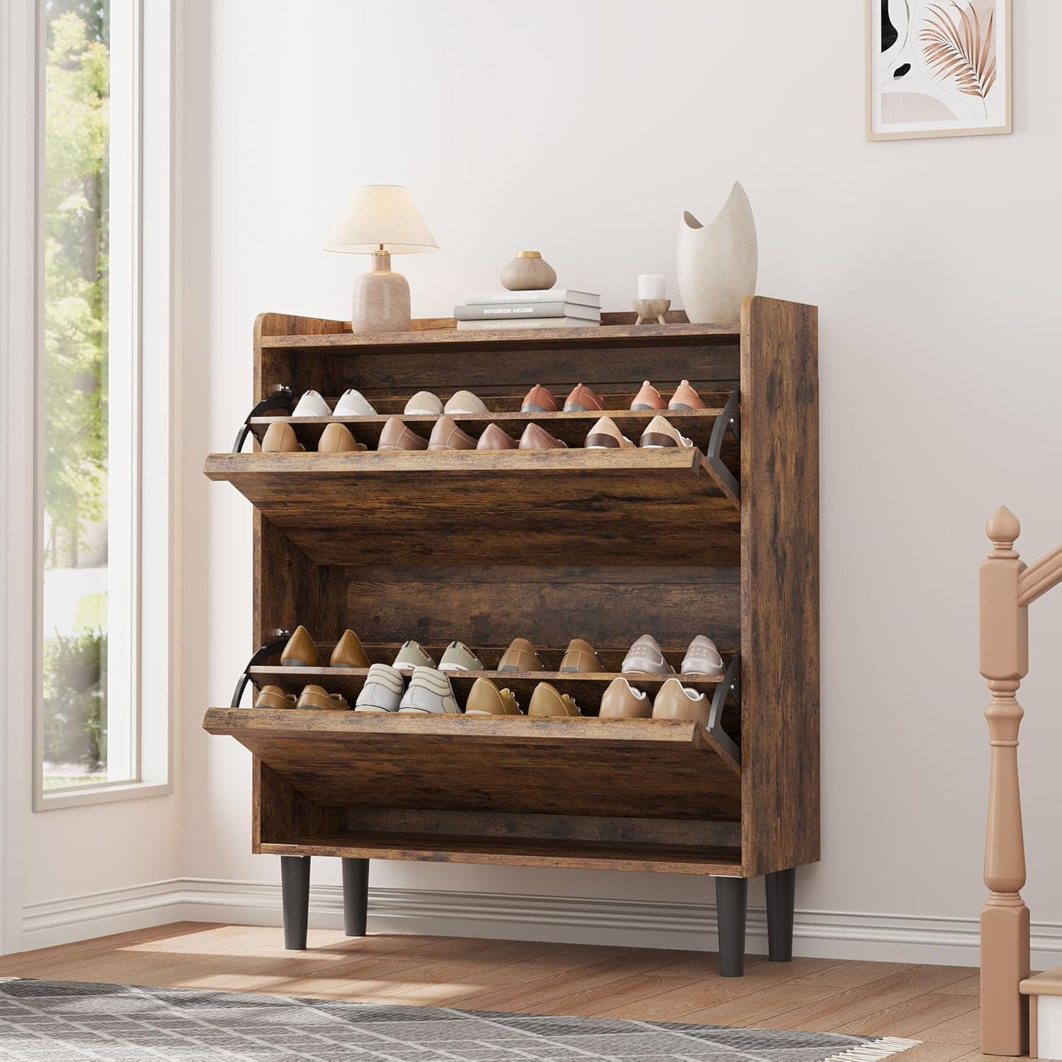 GarveeHome Shoe Cabinet with 3 Flip Drawers Wooden Shoe Organizer Cabinet Shoe Storage Hidden wourant