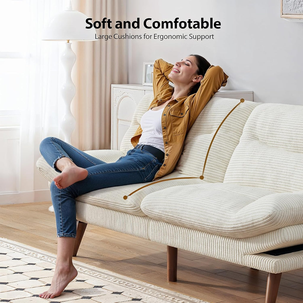 Pipishell Convertible Futon Sofa Bed,66" Corduroy Futon Couch with Adjustable Backrest and Armrests, Recliner Sleeper Sofa for Small Spaces, Play Room or Office, Grey wourant