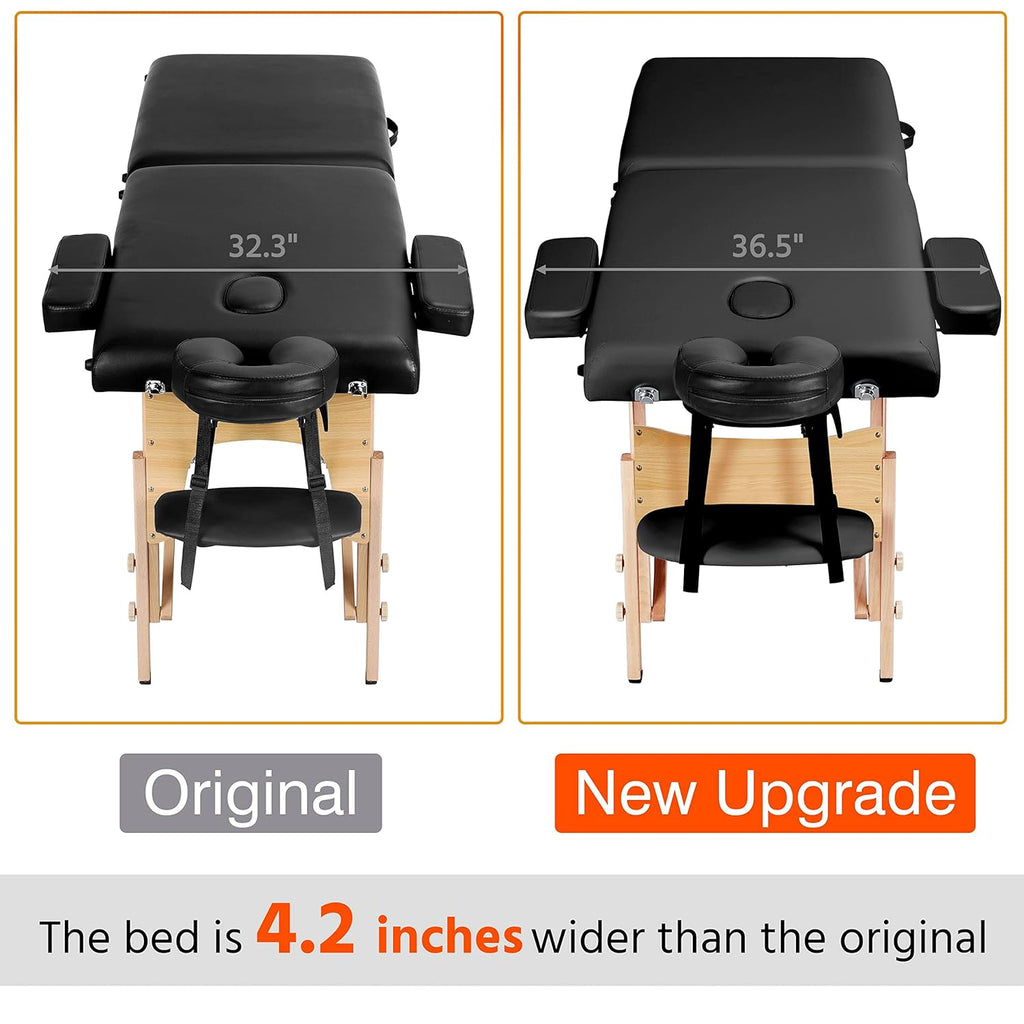 Yaheetech Massage Table Portable Lash Beds Spa Bed Massage Couch Foldable Spa Tables Adjustable 2 Fold with Non-Woven Bag 24 inch, Black wourant