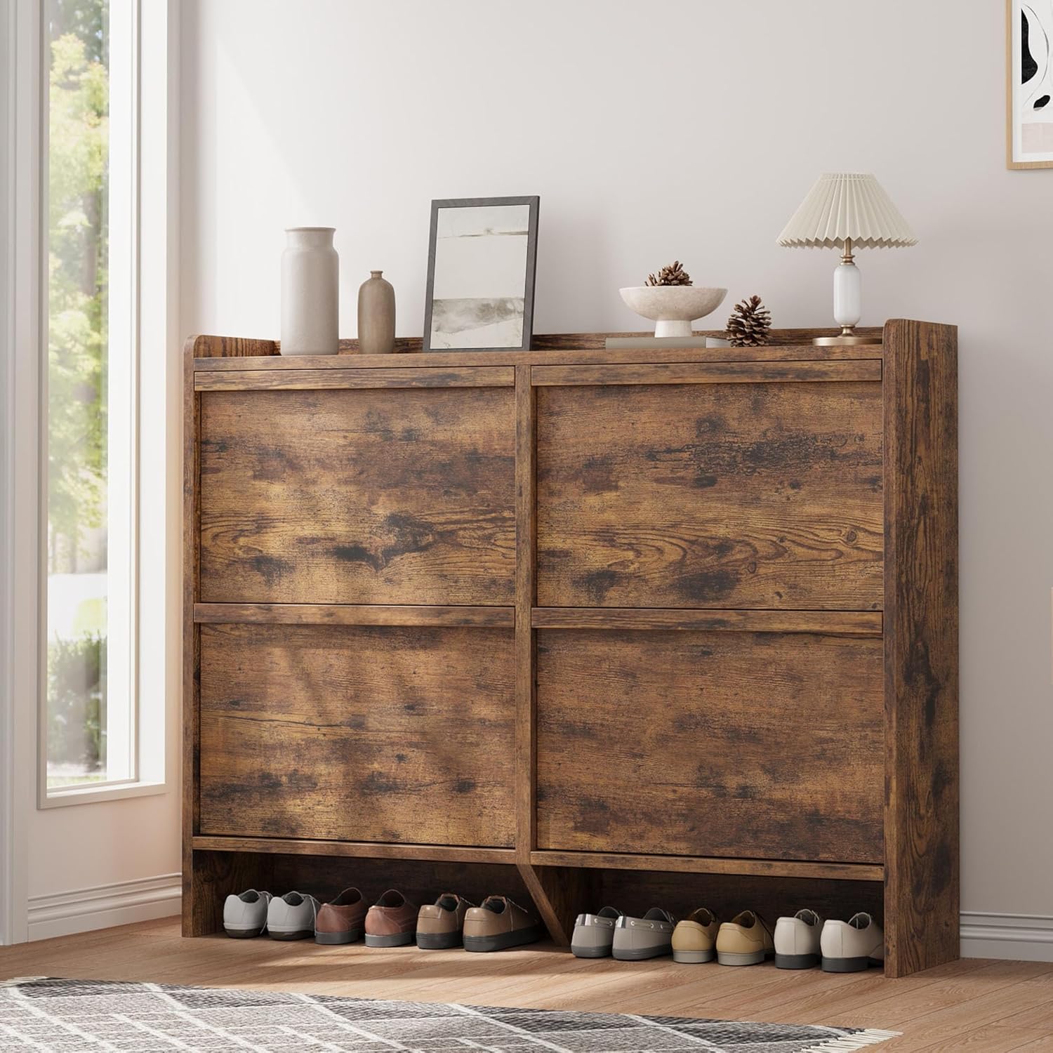 GarveeHome Shoe Cabinet with 3 Flip Drawers Wooden Shoe Organizer Cabinet Shoe Storage Hidden wourant