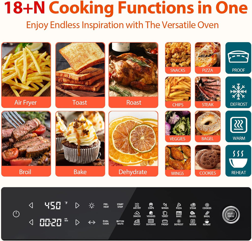 Aeitto® 32-Quart PRO Large Air Fryer Oven| Toaster Oven Combo | with Rotisserie, Dehydrator and Full Accessories | 19-In-1 Digital Airfryer | Fit 13" Pizza, 9pcs Toast, 1800w, Black wourant