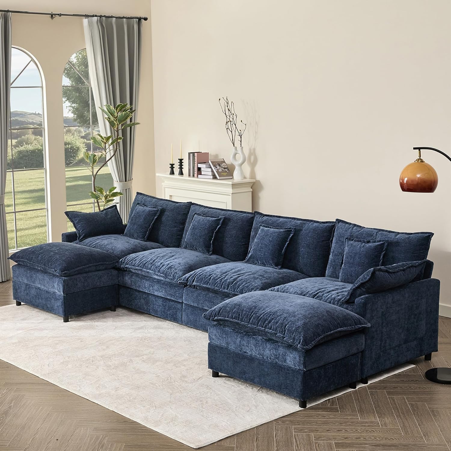 108 Inch U Shape Sofa Sectional Sofa Comfortable Cloud Sofa with Removable Footstool wourant