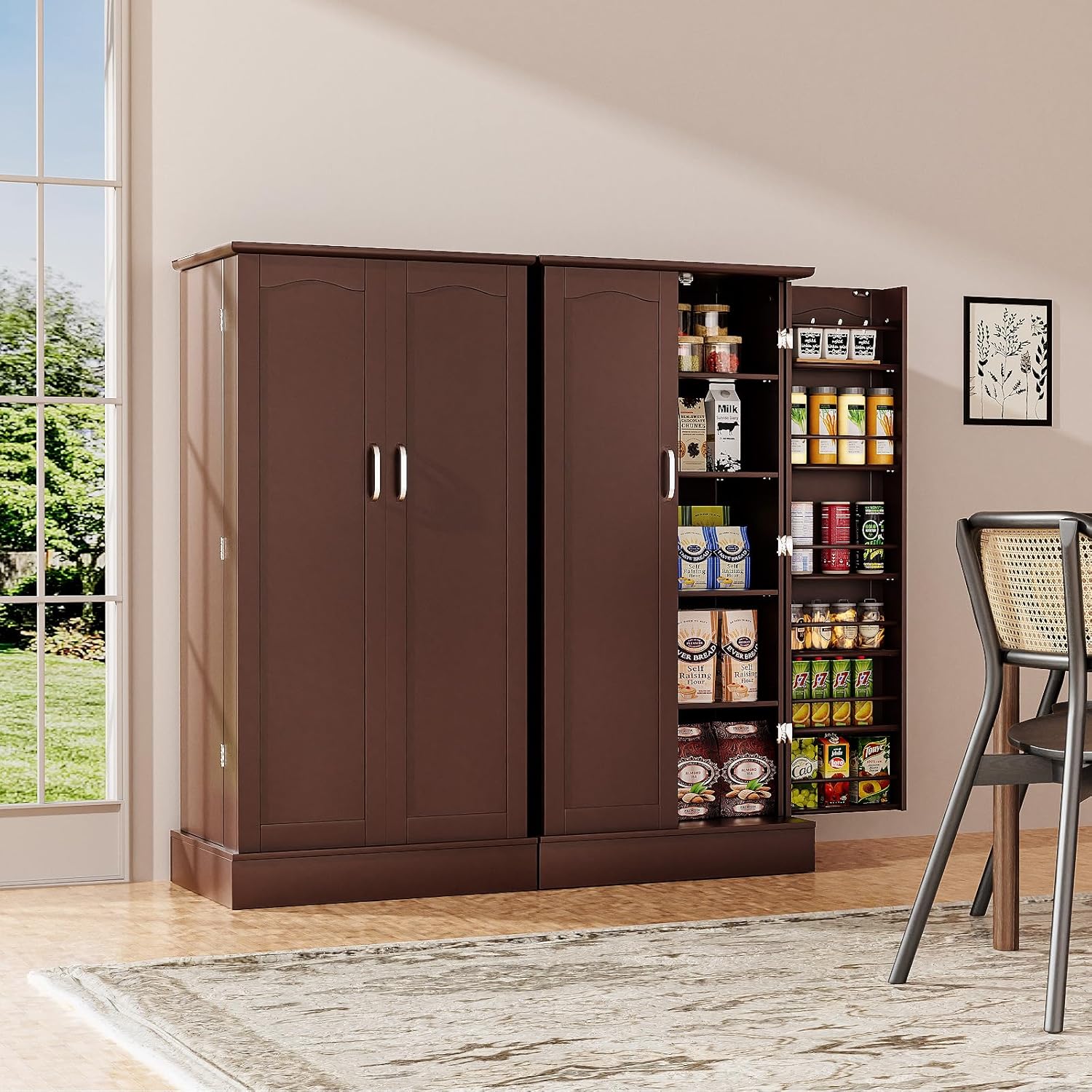 47 Pantry Cabinet, Kitchen Pantry Storage Cabinet with Doors and Adjustable Shelves wourant