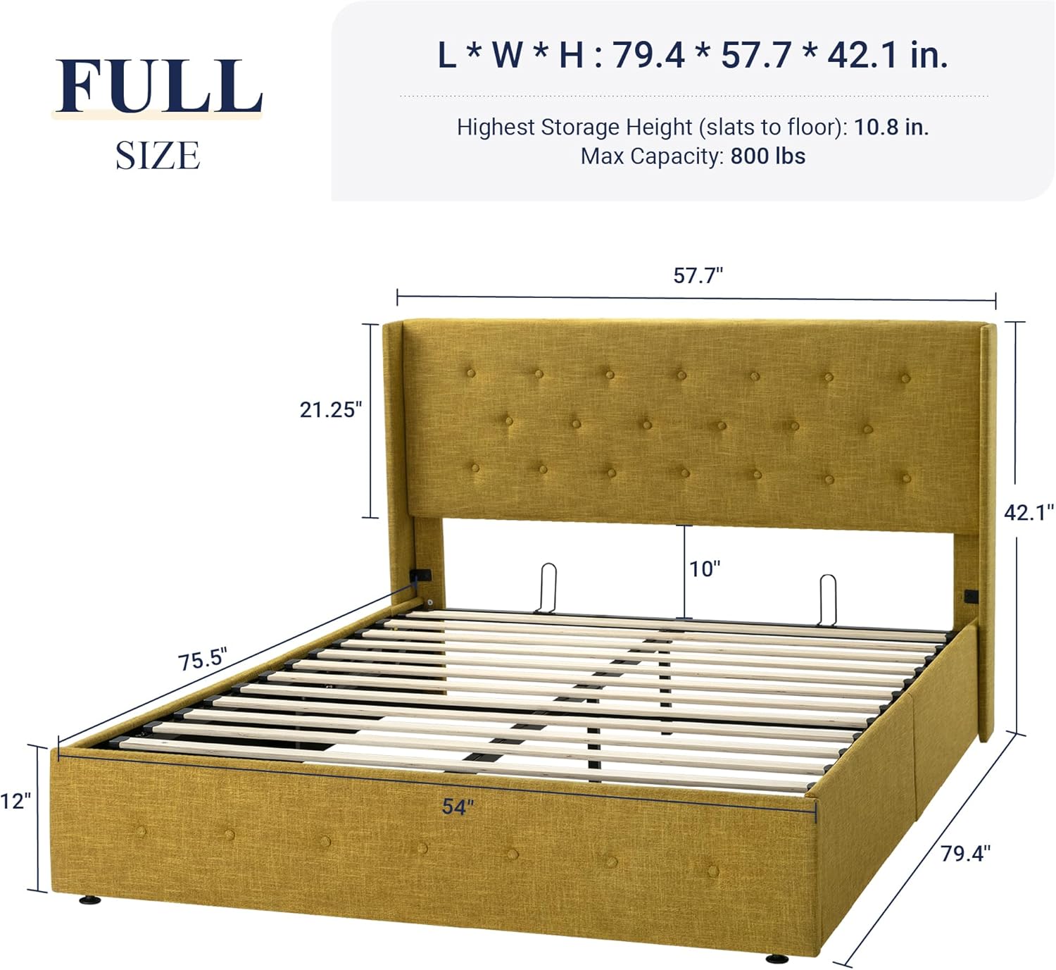 Allewie Queen Size Lift Up Storage Bed Modern Wingback Headboard Hydraulic Support wourant