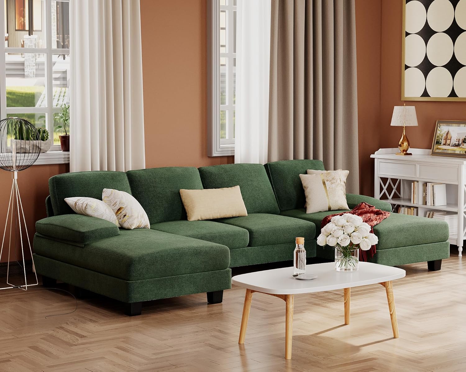 Furmax Sectional Couches for Living Room U-Shaped Sofa Couch Linen Fabric 4 Seat Sofa Set wourant