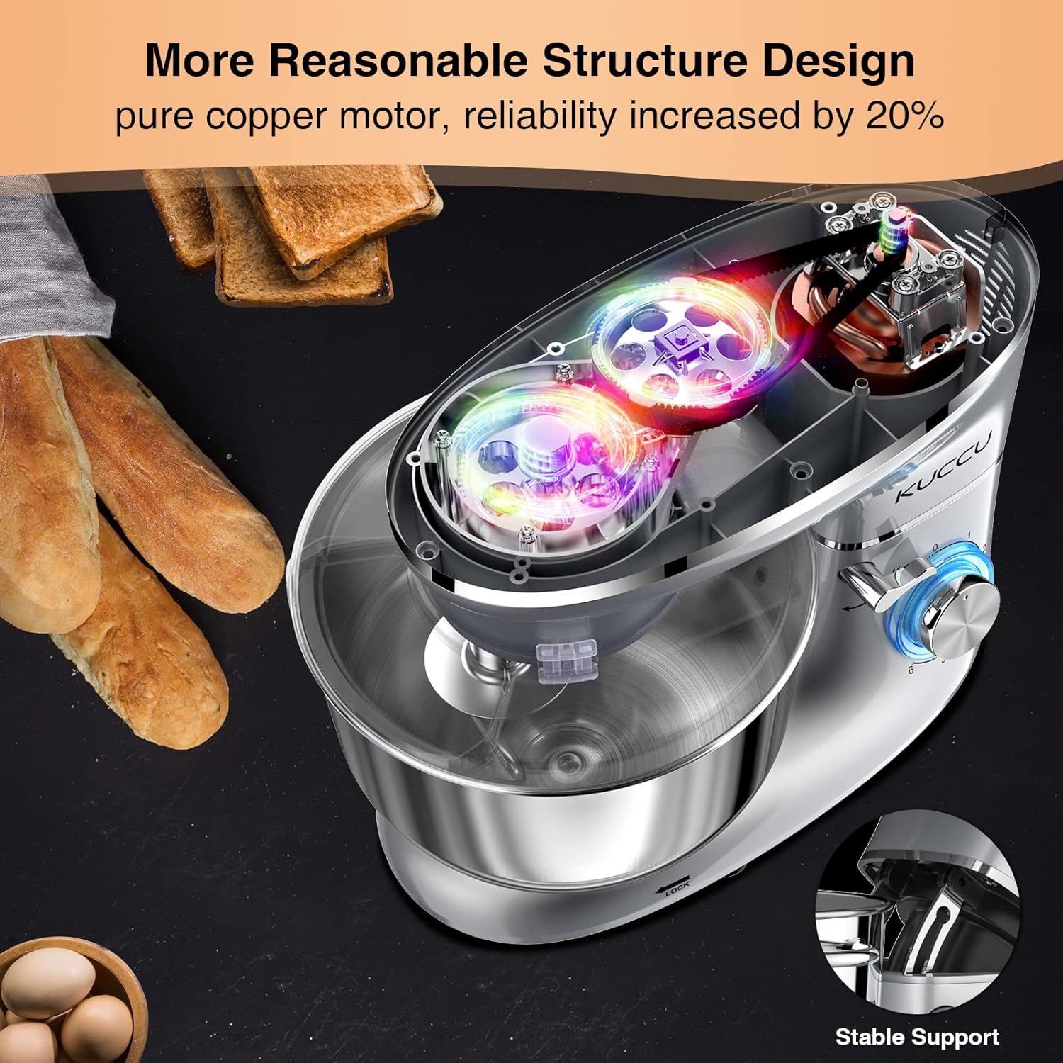 Stand Mixer 6.5 Qt 660W 6-Speed Tilt-Head Food Dough Mixer, Kitchen Electric Mixer with Stainless Steel Bowl,Dough Hook,Whisk, Beater, Egg white separator wourant